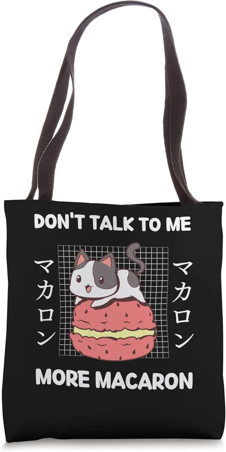 Kawaii Cat Macaron Don't Talk To Me I'm Eating Macaron Tote Bag