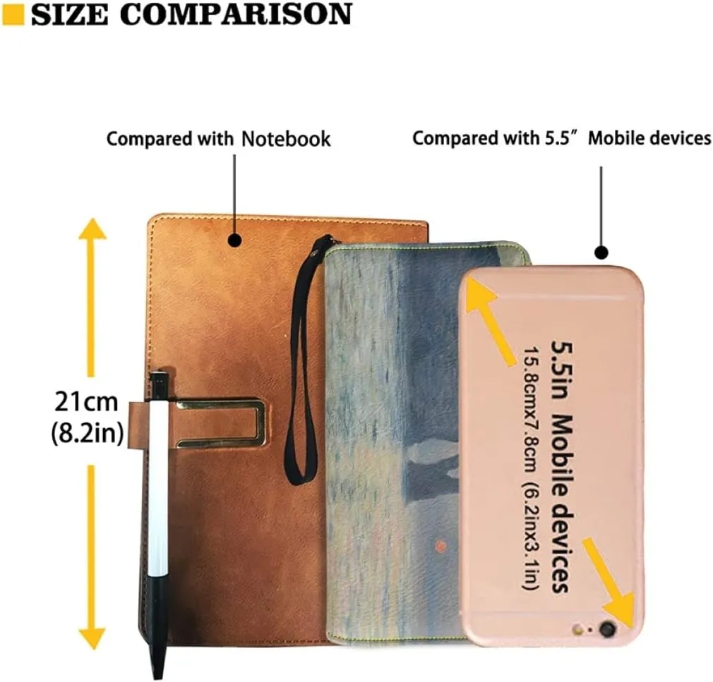 KIDVOVOU Women Van Gogh Rfid Blocking Credit Card Wallet Zipper PU Leather Long Purse Wristle Clutch Wallets,The Manneport, Cliff at Etretat, Sunset