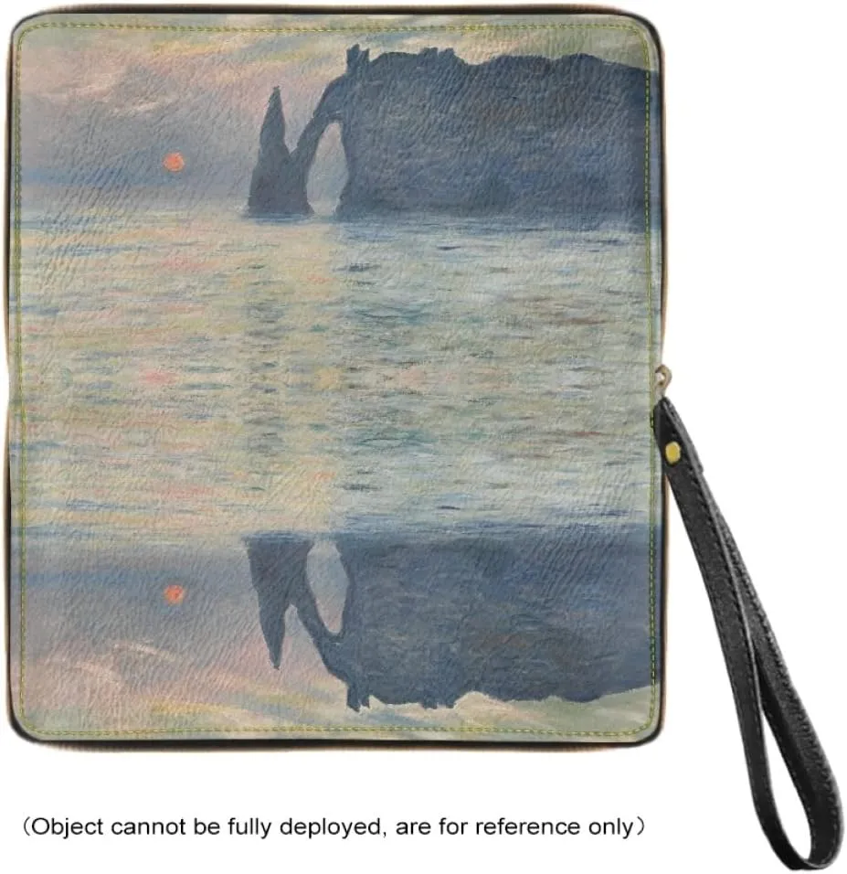 KIDVOVOU Women Van Gogh Rfid Blocking Credit Card Wallet Zipper PU Leather Long Purse Wristle Clutch Wallets,The Manneport, Cliff at Etretat, Sunset