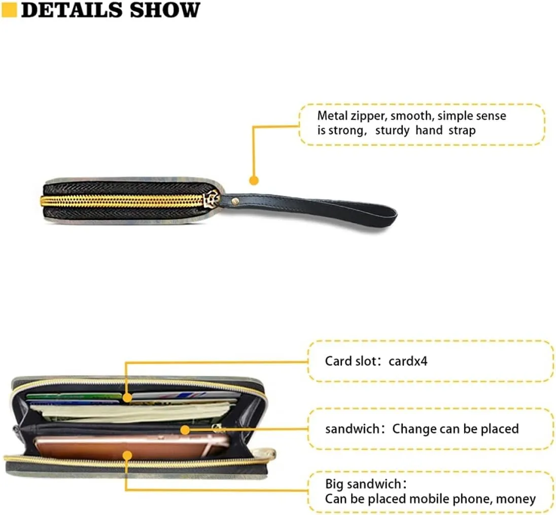 KIDVOVOU Women Van Gogh Rfid Blocking Credit Card Wallet Zipper PU Leather Long Purse Wristle Clutch Wallets,The Manneport, Cliff at Etretat, Sunset