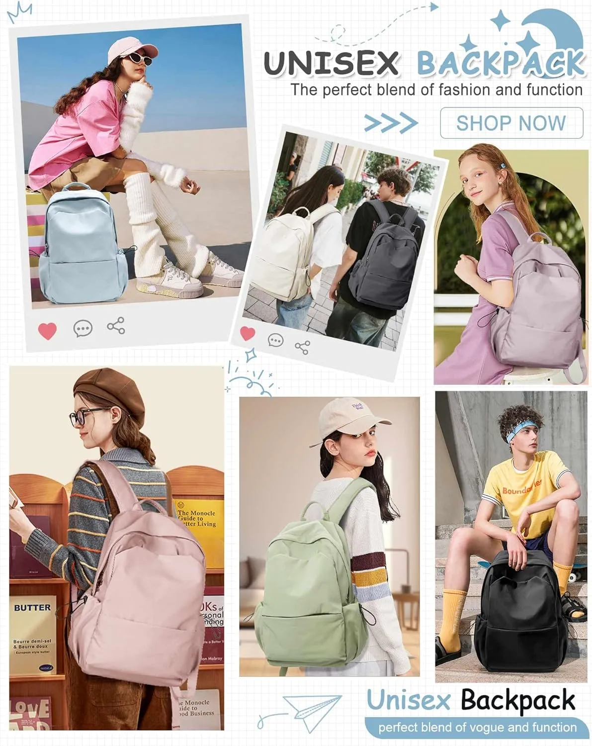 Large Blue Backpack for Men Women, Teenage Girls' Backpack Middle School Students Bookbag Outdoor Daypack, Mochilas para Nias Adolescentes Back to School Travel Gifts