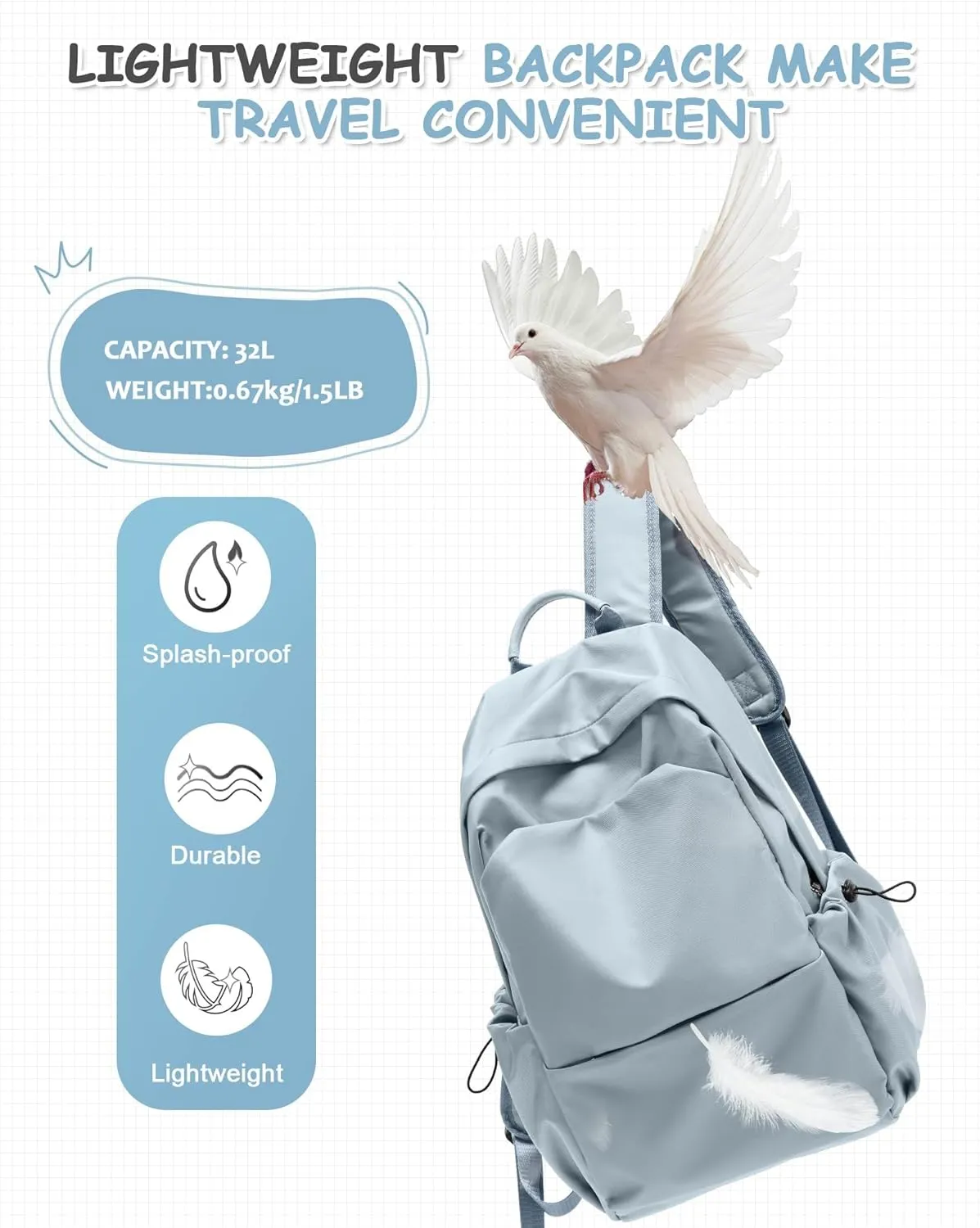 Large Blue Backpack for Men Women, Teenage Girls' Backpack Middle School Students Bookbag Outdoor Daypack, Mochilas para Nias Adolescentes Back to School Travel Gifts