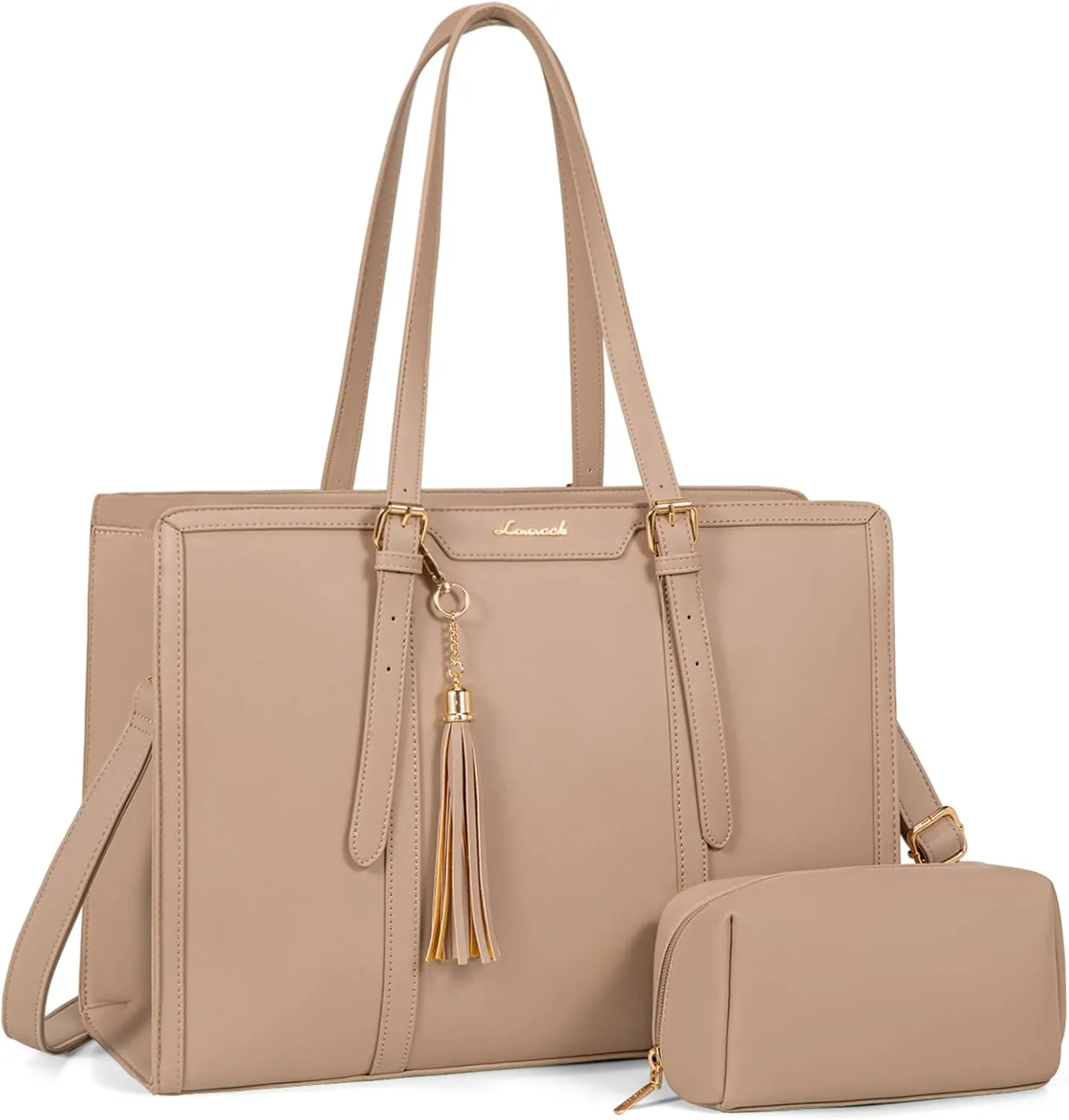 LOVEVOOK Laptop Bag for Women 15.6 inch Lightweight PU Laptop Tote Bag, Large Capacity Computer bag with Clutch Purse for Business, Work, Office, Travel,SchoolCasualLight Brown15.6 Inch