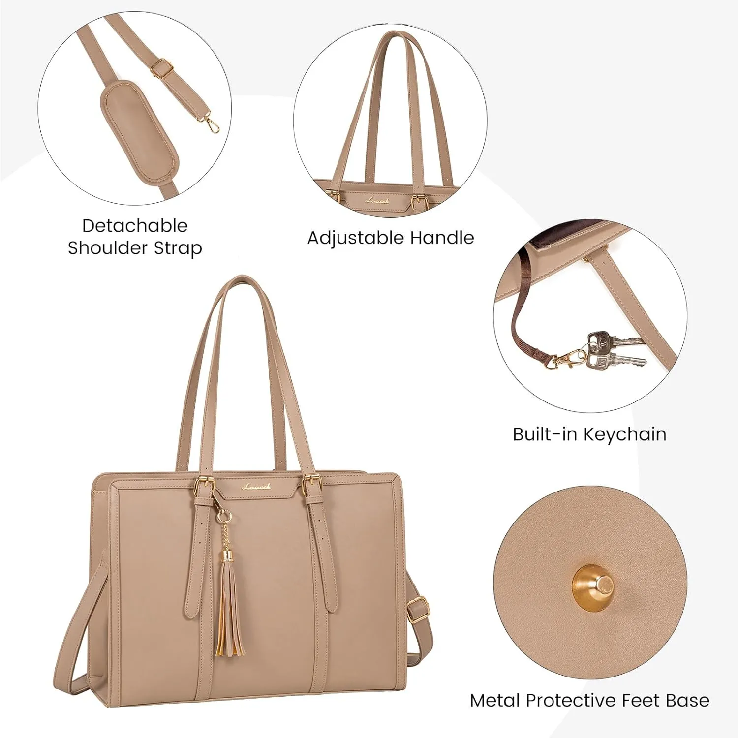 LOVEVOOK Laptop Bag for Women 15.6 inch Lightweight PU Laptop Tote Bag, Large Capacity Computer bag with Clutch Purse for Business, Work, Office, Travel,SchoolCasualLight Brown15.6 Inch