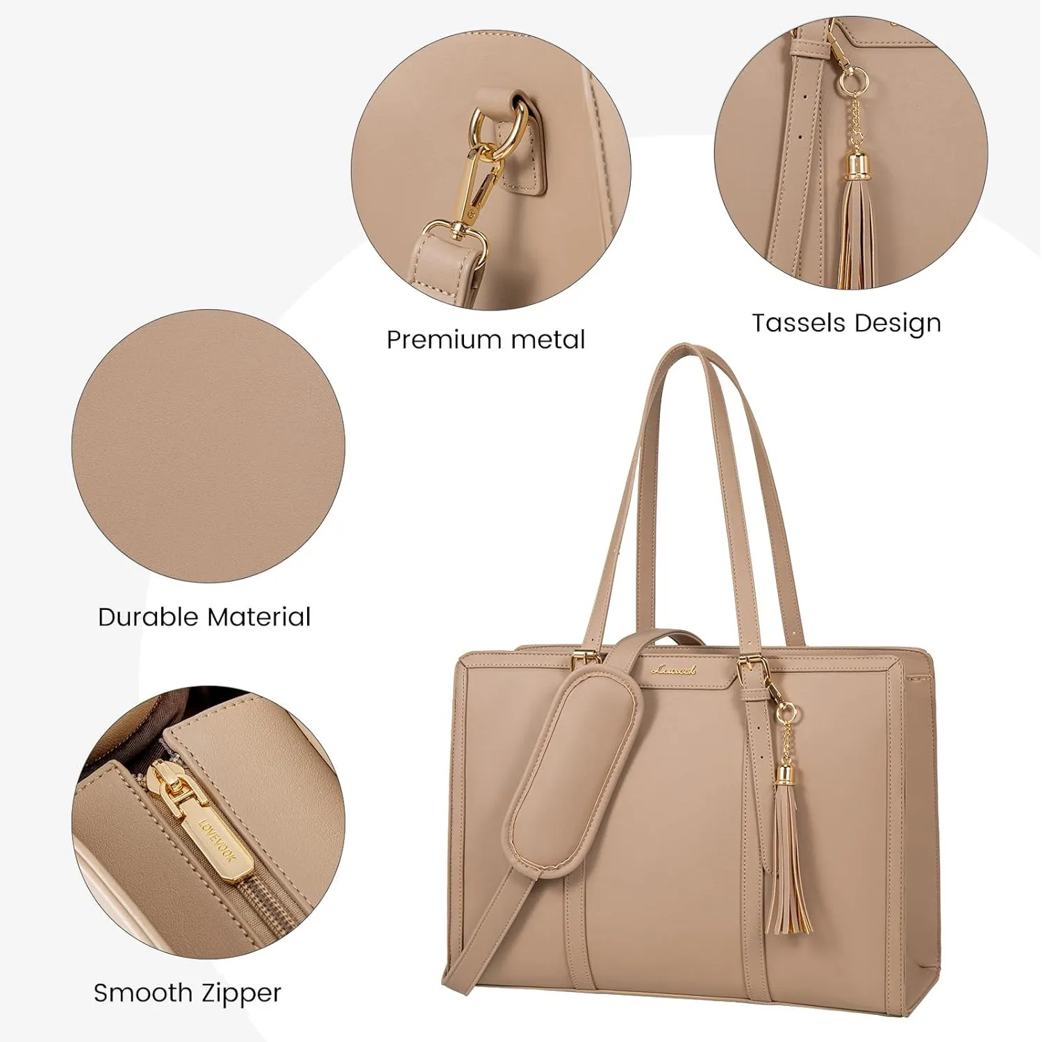 LOVEVOOK Laptop Bag for Women 15.6 inch Lightweight PU Laptop Tote Bag, Large Capacity Computer bag with Clutch Purse for Business, Work, Office, Travel,SchoolCasualLight Brown15.6 Inch