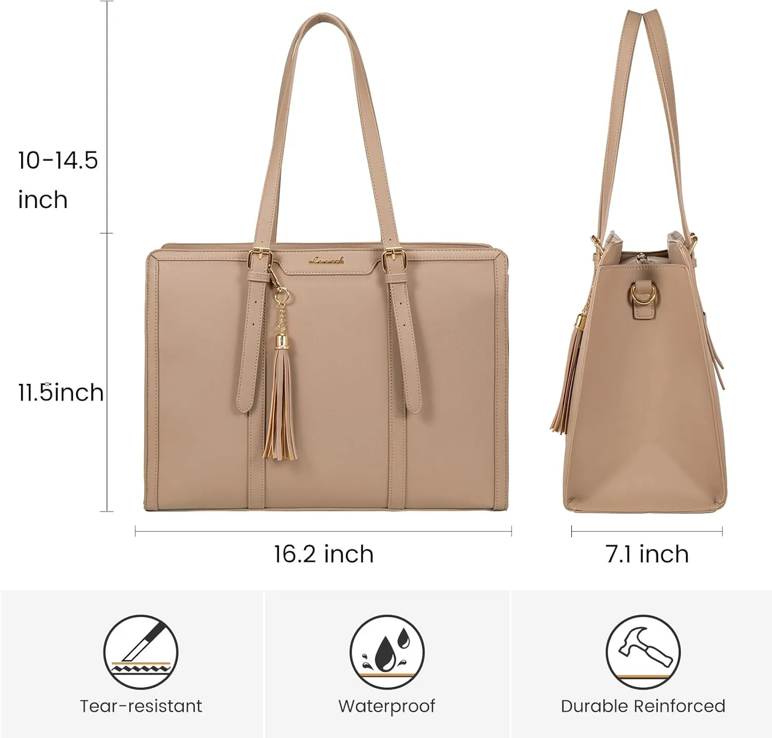 LOVEVOOK Laptop Bag for Women 15.6 inch Lightweight PU Laptop Tote Bag, Large Capacity Computer bag with Clutch Purse for Business, Work, Office, Travel,SchoolCasualLight Brown15.6 Inch