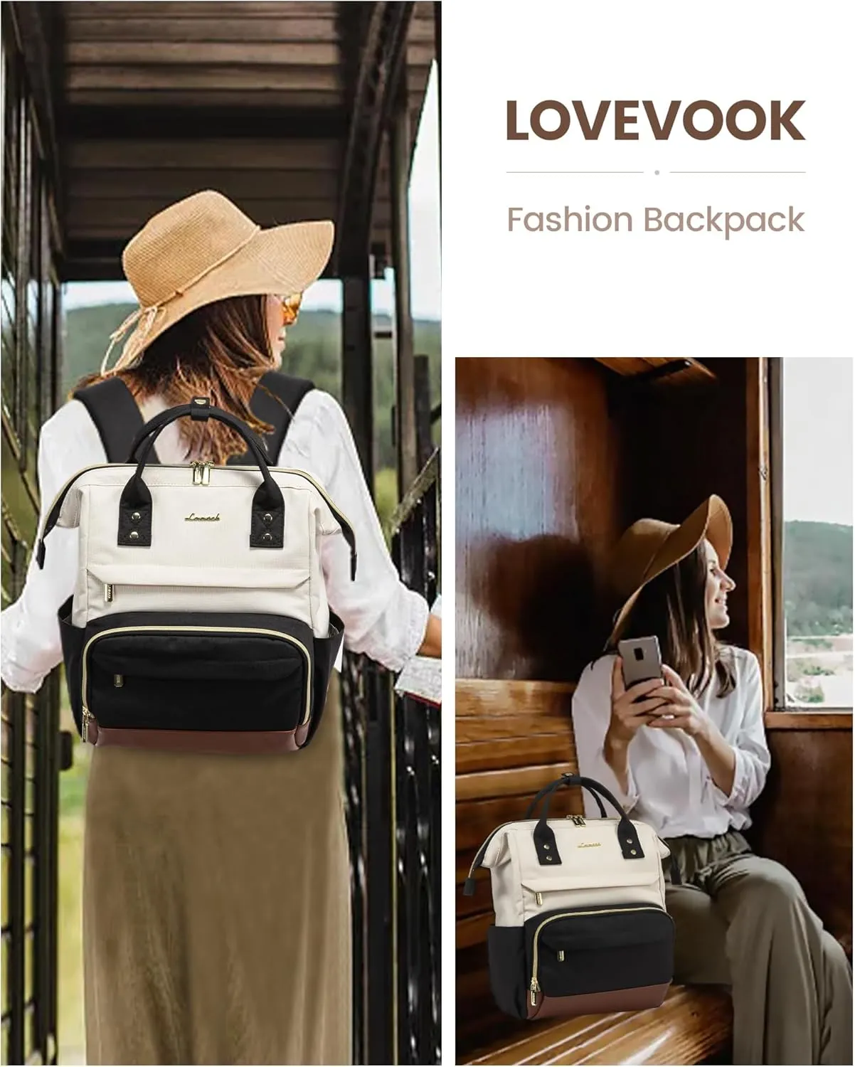 LOVEVOOK Mini Backpack for Women, Cute Small Backpacks Purse, College Bookbag for School, Fashion Bag for Work Travel Gift, 14 inch Lightweight Daypack, Beige-Black-Brown