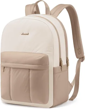 LOVEVOOK Travel Backpack for Women, Lightweight Quilted Puffy Laptop Backpack Purse, Teacher Backpack Nurse Bag Work Computer Bag, Cute Bookbag Waterproof Casual Daypack, 15.6 Inch, Beige-Khaki