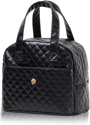 Lunch Bag, Insulated Lunch Bag for Women Men, Solid Black Quilted Lunch Tote Bag, Reusable Lunch Box for Work, Picnic (Black)