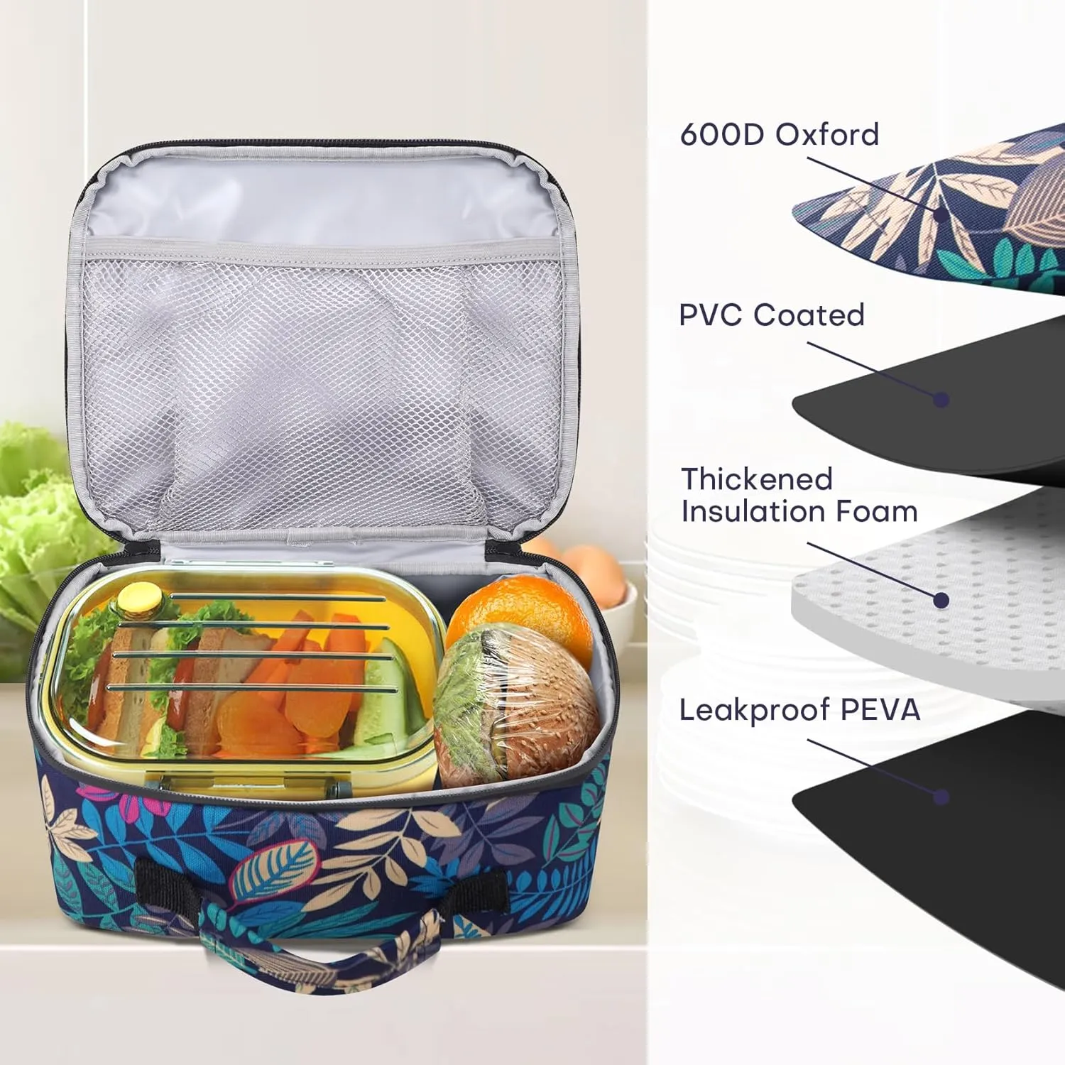 Lunch Box Insulated Soft Lunch Bag, Freezable and Reusable Mini Cooler, Thermal Meal Tote Containers with Exterior & Interior Pockets for Work, Outdoor Meal