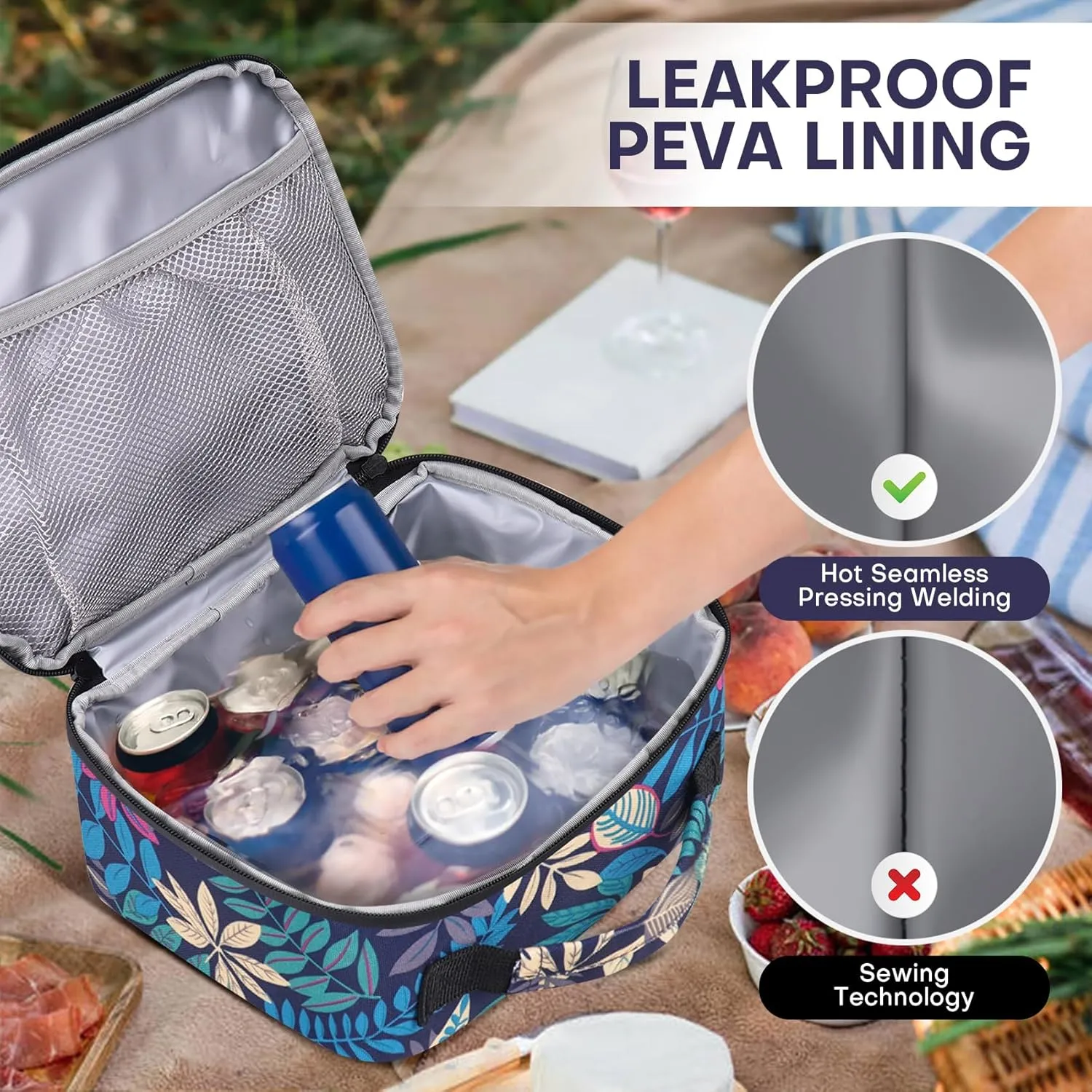 Lunch Box Insulated Soft Lunch Bag, Freezable and Reusable Mini Cooler, Thermal Meal Tote Containers with Exterior & Interior Pockets for Work, Outdoor Meal