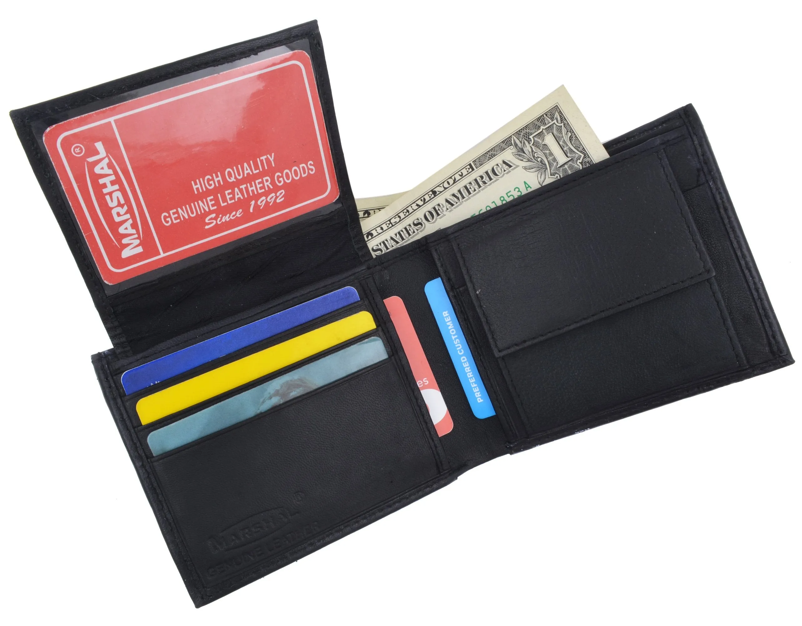 Mens Premium Leather Wallet Lamb Bifold W Coin Pouch P59
