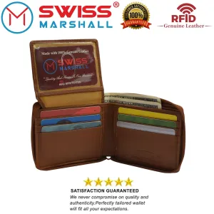 Men's Zipper RFID Blocking Premium Leather Zip-Around ID Bifold Wallet by Swiss Marshall
