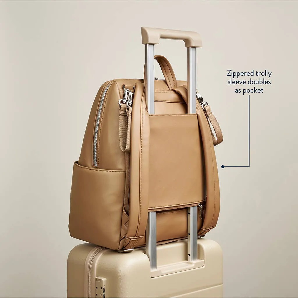 NEW Eras Backpack Diaper Bag - (Chai Latte) 15 Pockets, Insulated Bottle Holders, Changing Pad & Stroller Straps Included