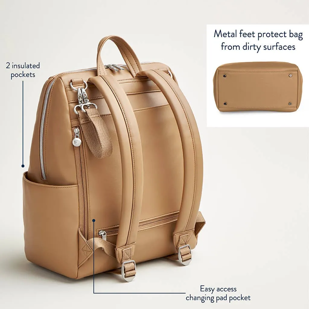 NEW Eras Backpack Diaper Bag - (Chai Latte) 15 Pockets, Insulated Bottle Holders, Changing Pad & Stroller Straps Included