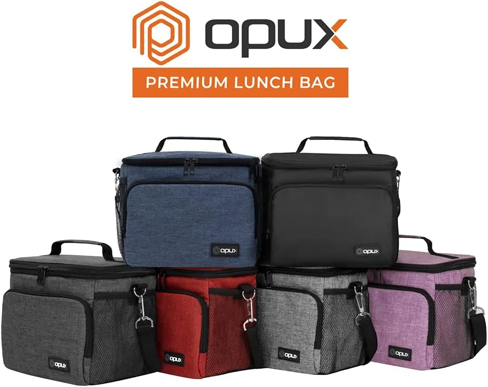 opux Insulated Lunch Bag for Men Women, Soft Lunch Box for Office Work School Picnic, Leakproof Lunch Cooler Bag with Shoulder Strap for Kid Adult Boy Girl, Medium Lunchbox Lunch Tote (Black)