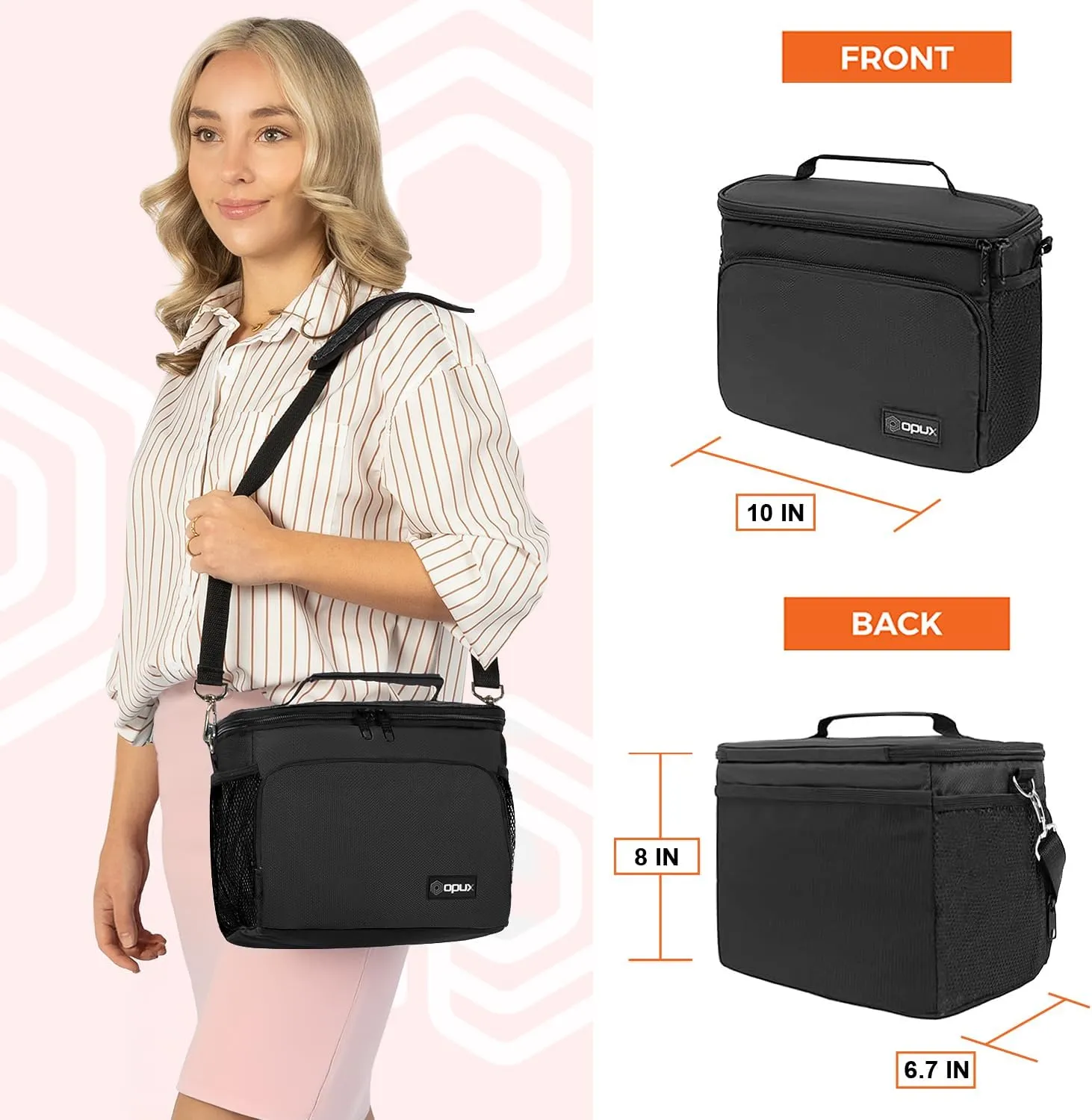 opux Insulated Lunch Bag for Men Women, Soft Lunch Box for Office Work School Picnic, Leakproof Lunch Cooler Bag with Shoulder Strap for Kid Adult Boy Girl, Medium Lunchbox Lunch Tote (Black)