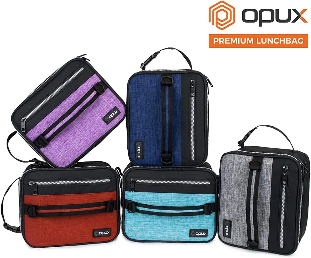 opux Insulated Lunch Box for Men Women Adult, Compact Lunch Bag for Kids Boy Girl Teen, Soft Lunch Cooler Bag for Work School, Leakproof Lunchbox Lunch Pail with Clip-on Buckle, Heather Gray