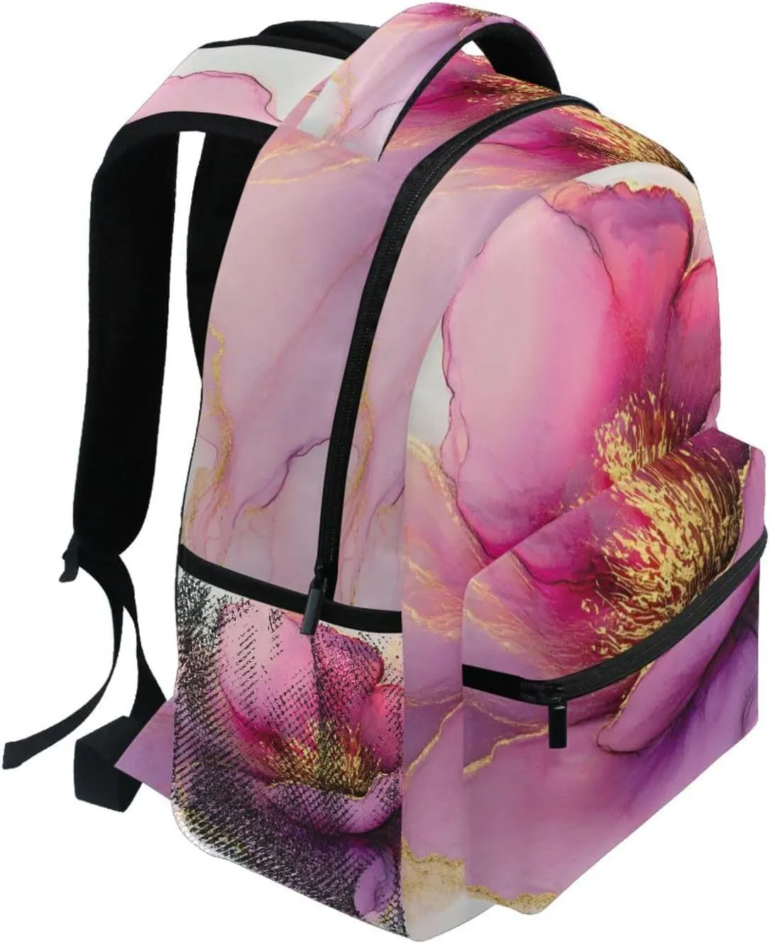 Penoy Gold Floral Backpack for School Boys Girls Laptop Travel Backpack Book Bag Daypack 11.4 16 In S
