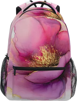 Penoy Gold Floral Backpack for School Boys Girls Laptop Travel Backpack Book Bag Daypack 11.4 16 In S