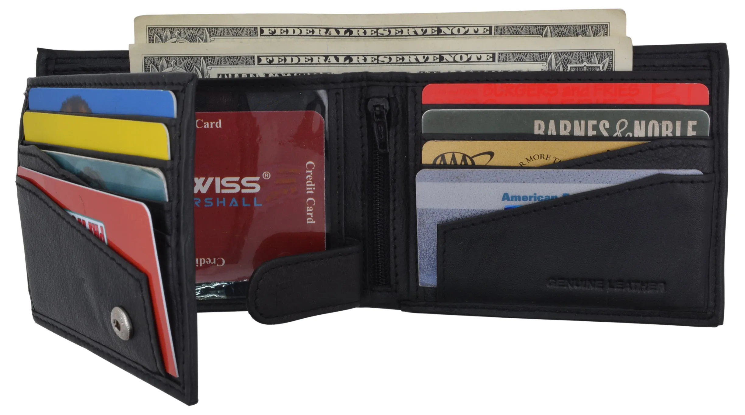 Premium Leather RFID Mens Credit Card ID Holder Wallet W/Interior Snap Closure