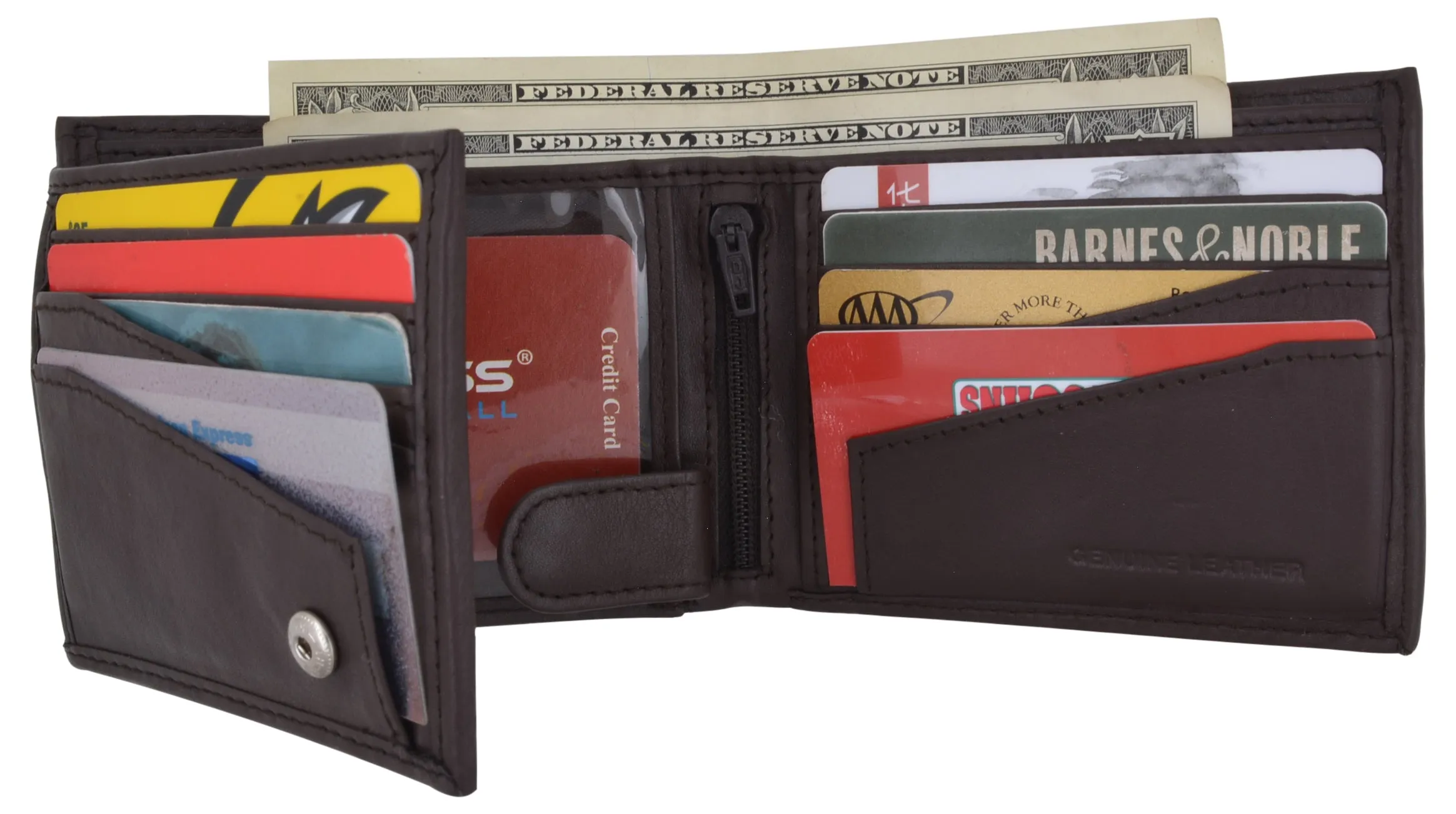 Premium Leather RFID Mens Credit Card ID Holder Wallet W/Interior Snap Closure