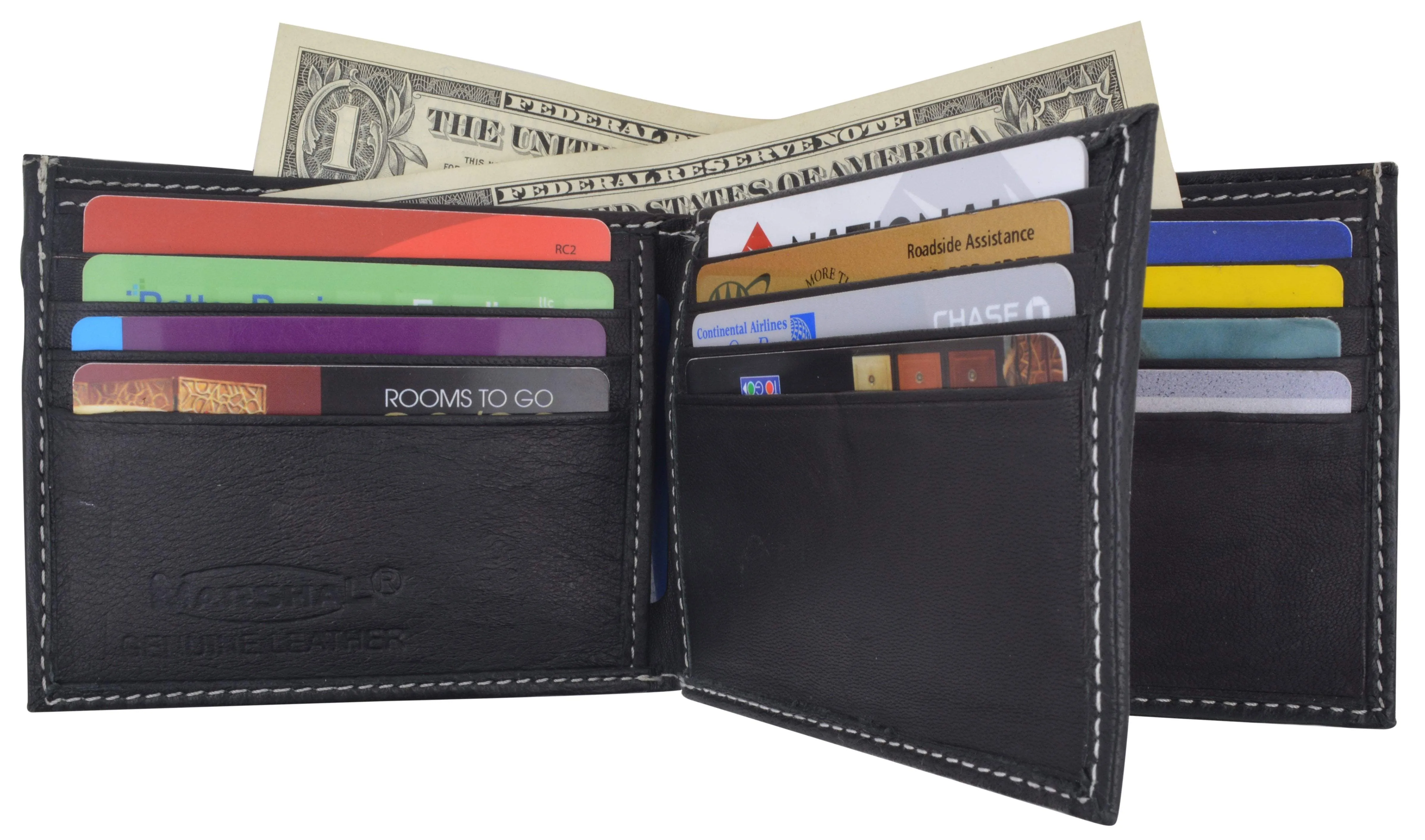 Premium Soft Leather Center Flap ID Card Holder Bifold Wallet 960052