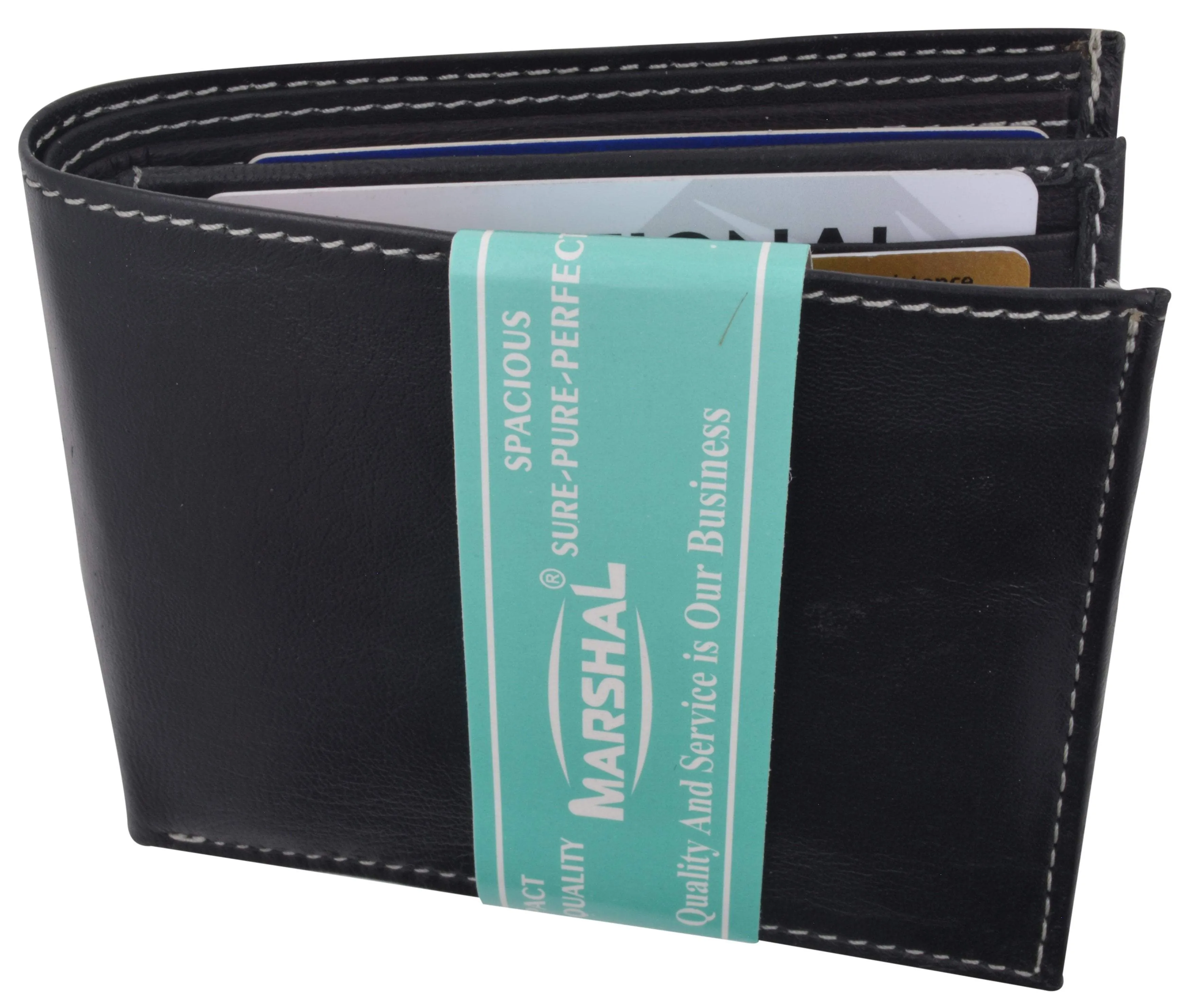 Premium Soft Leather Center Flap ID Card Holder Bifold Wallet 960052