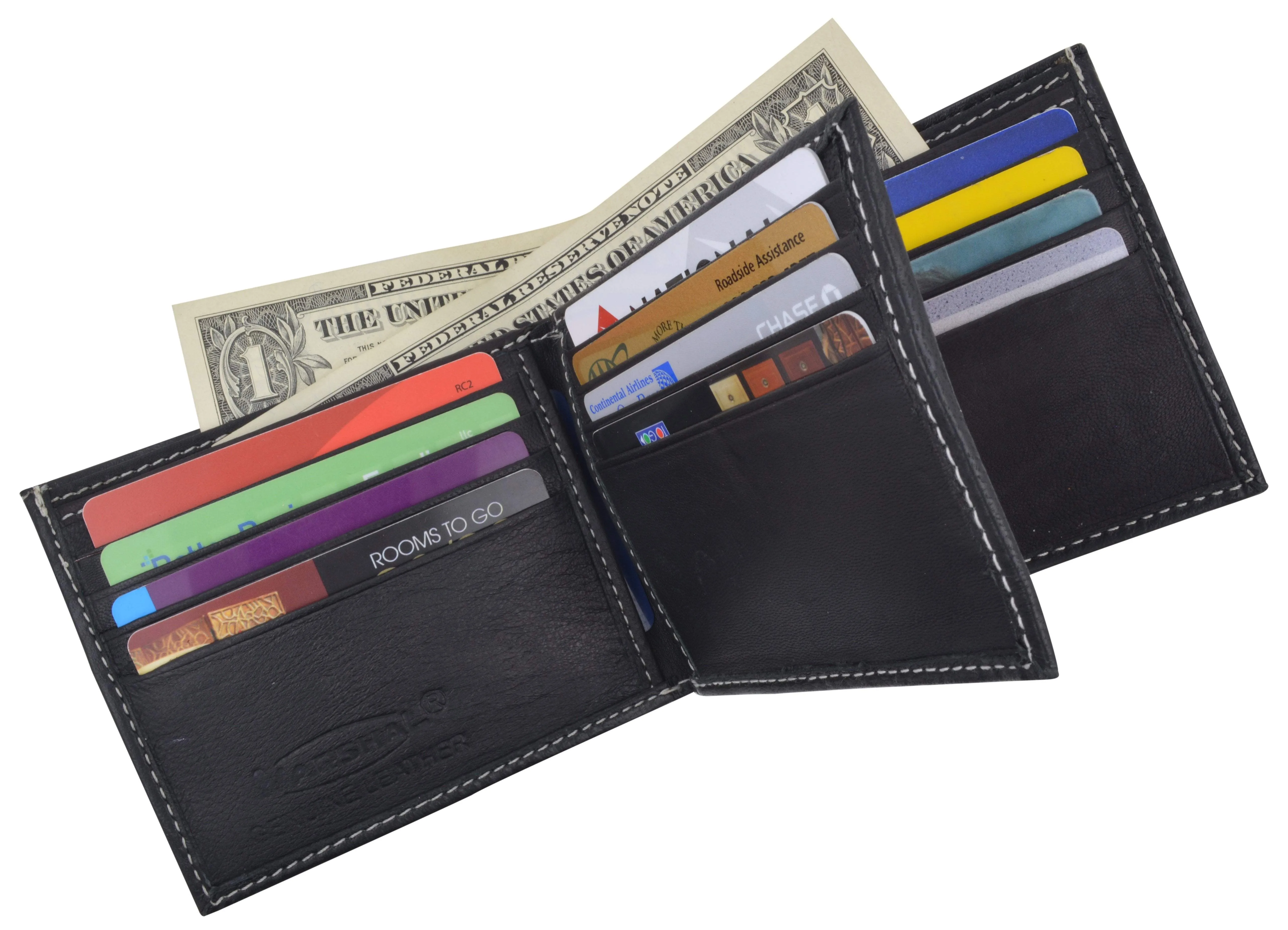 Premium Soft Leather Center Flap ID Card Holder Bifold Wallet 960052