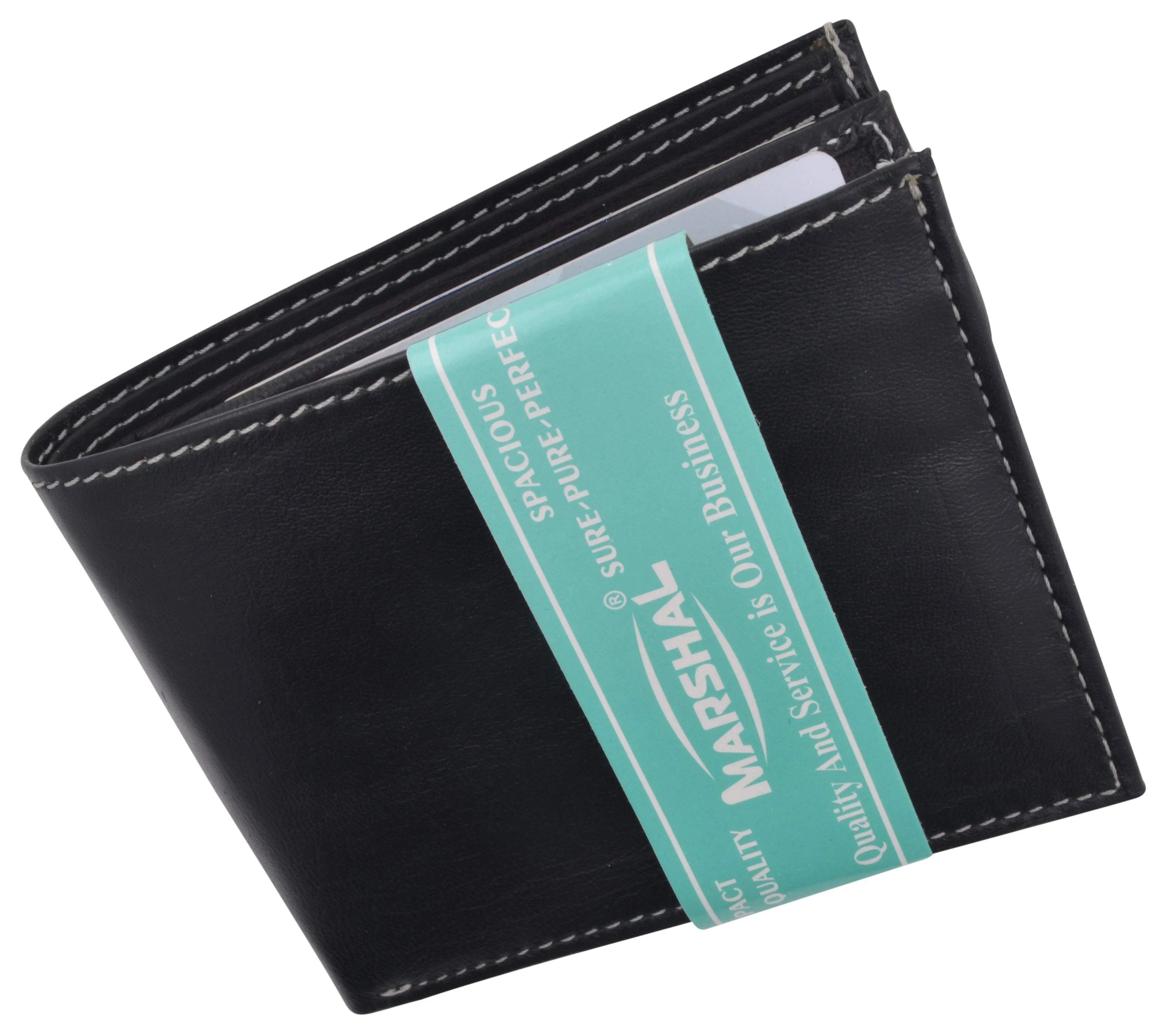Premium Soft Leather Center Flap ID Card Holder Bifold Wallet 960052
