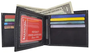 Premium Soft Leather Center Flap ID Card Holder Bifold Wallet 960052