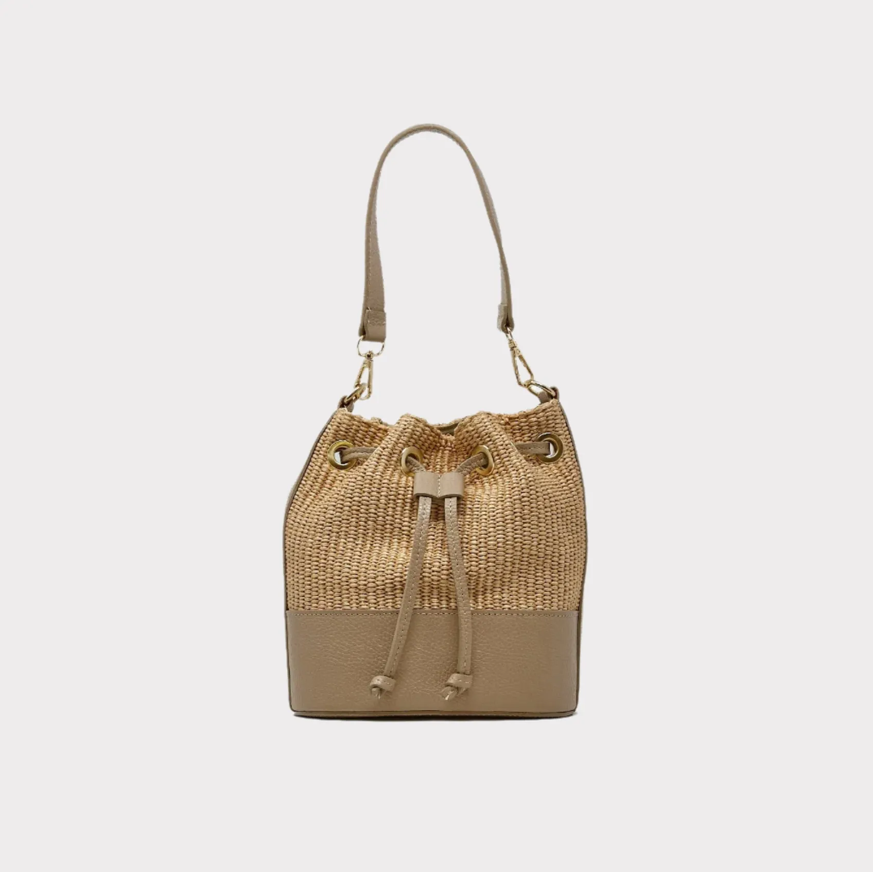 Raffia Leather Bucket Bag