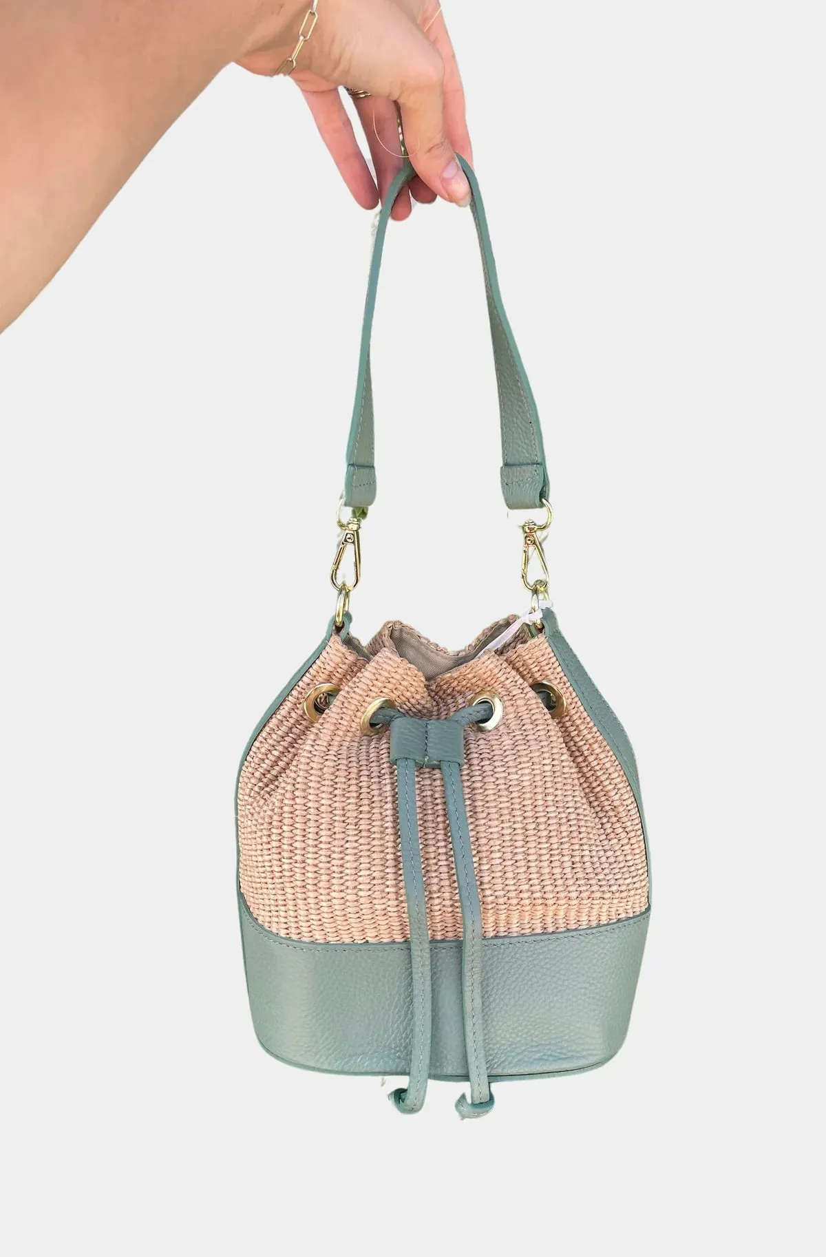 Raffia Leather Bucket Bag