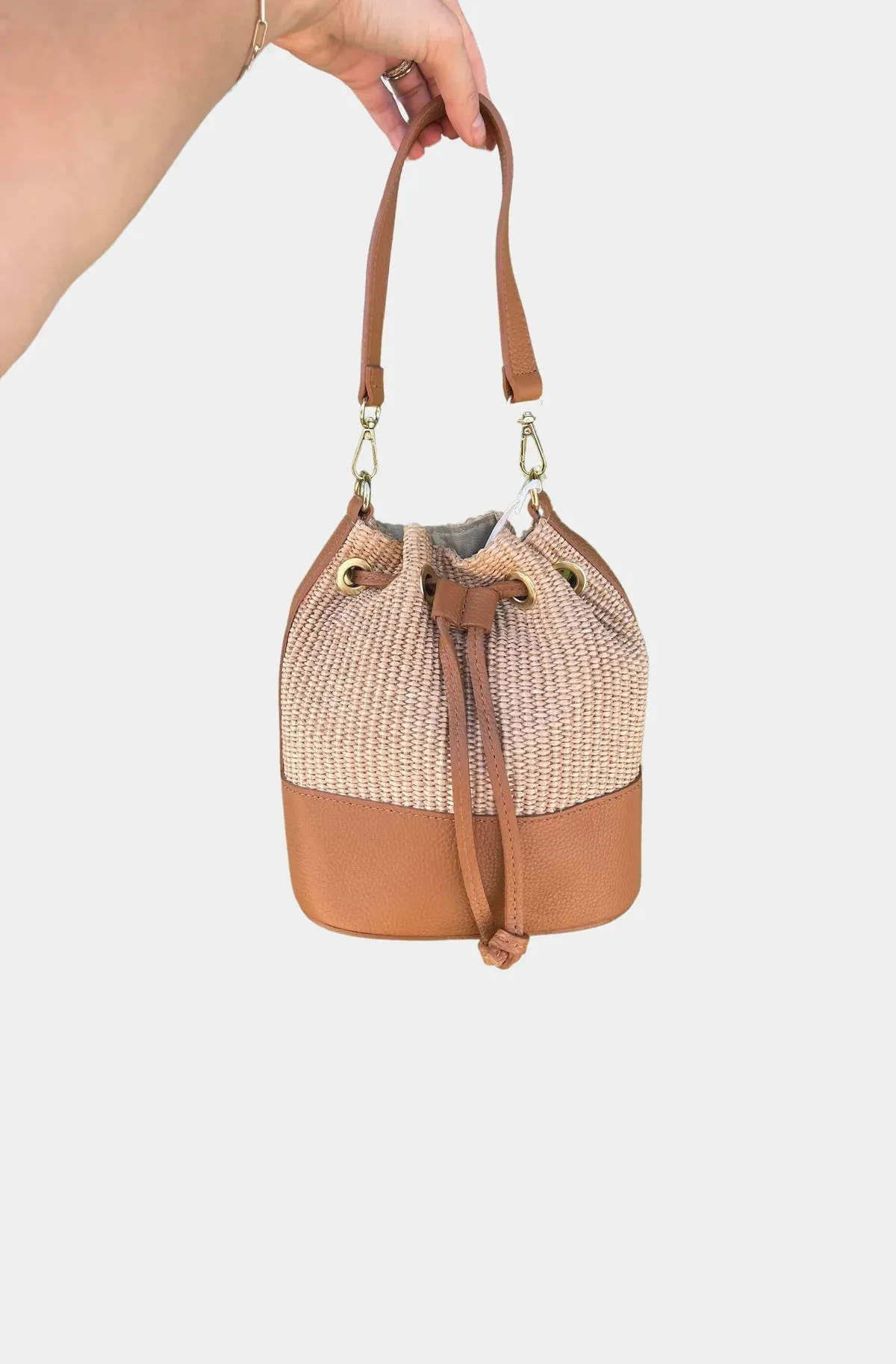 Raffia Leather Bucket Bag