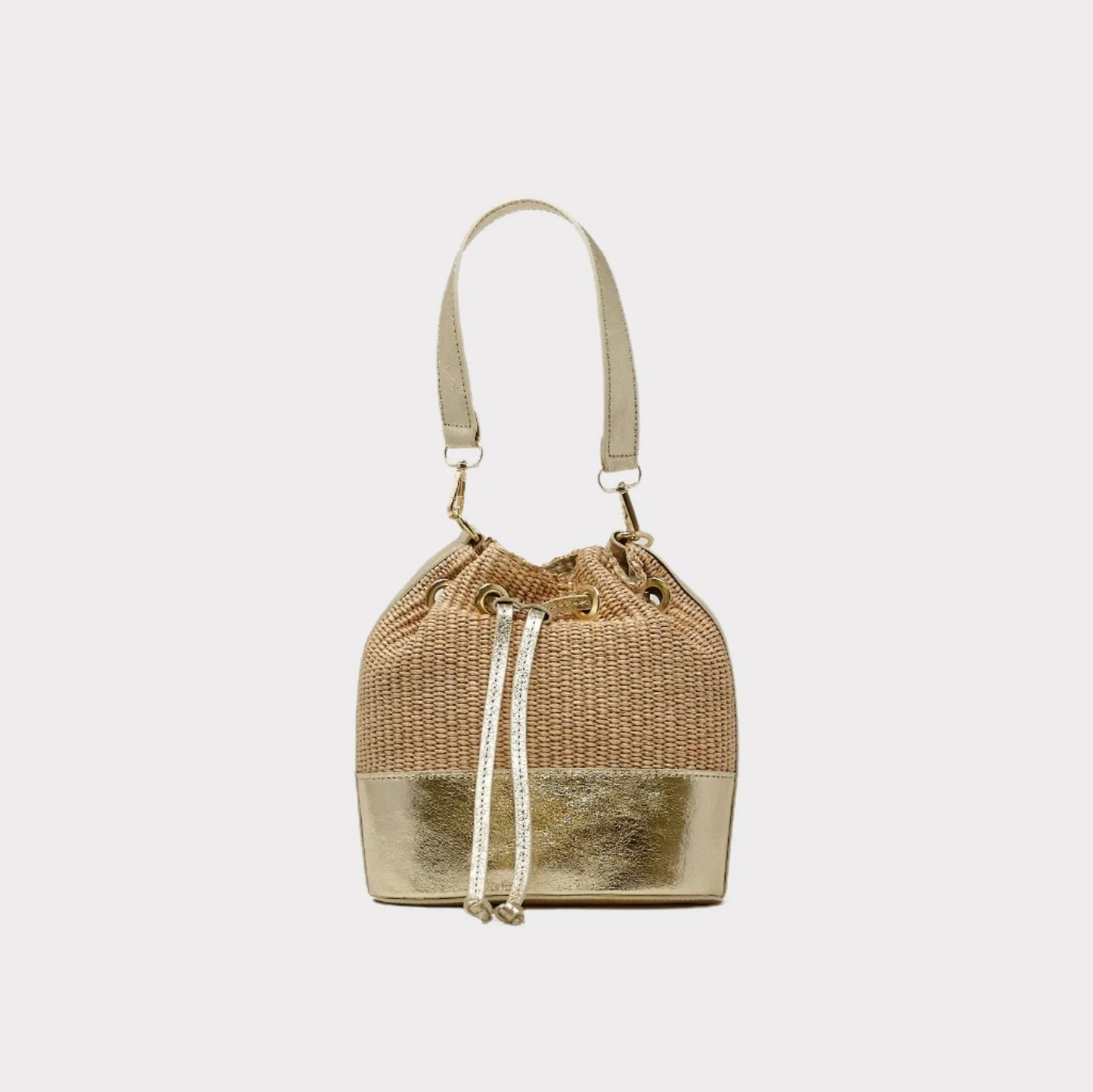 Raffia Leather Bucket Bag
