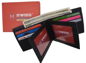 RFID Blocking Premium  Leather Black Men's Multi Card ID Holder Bifold Wallet with Gift Box