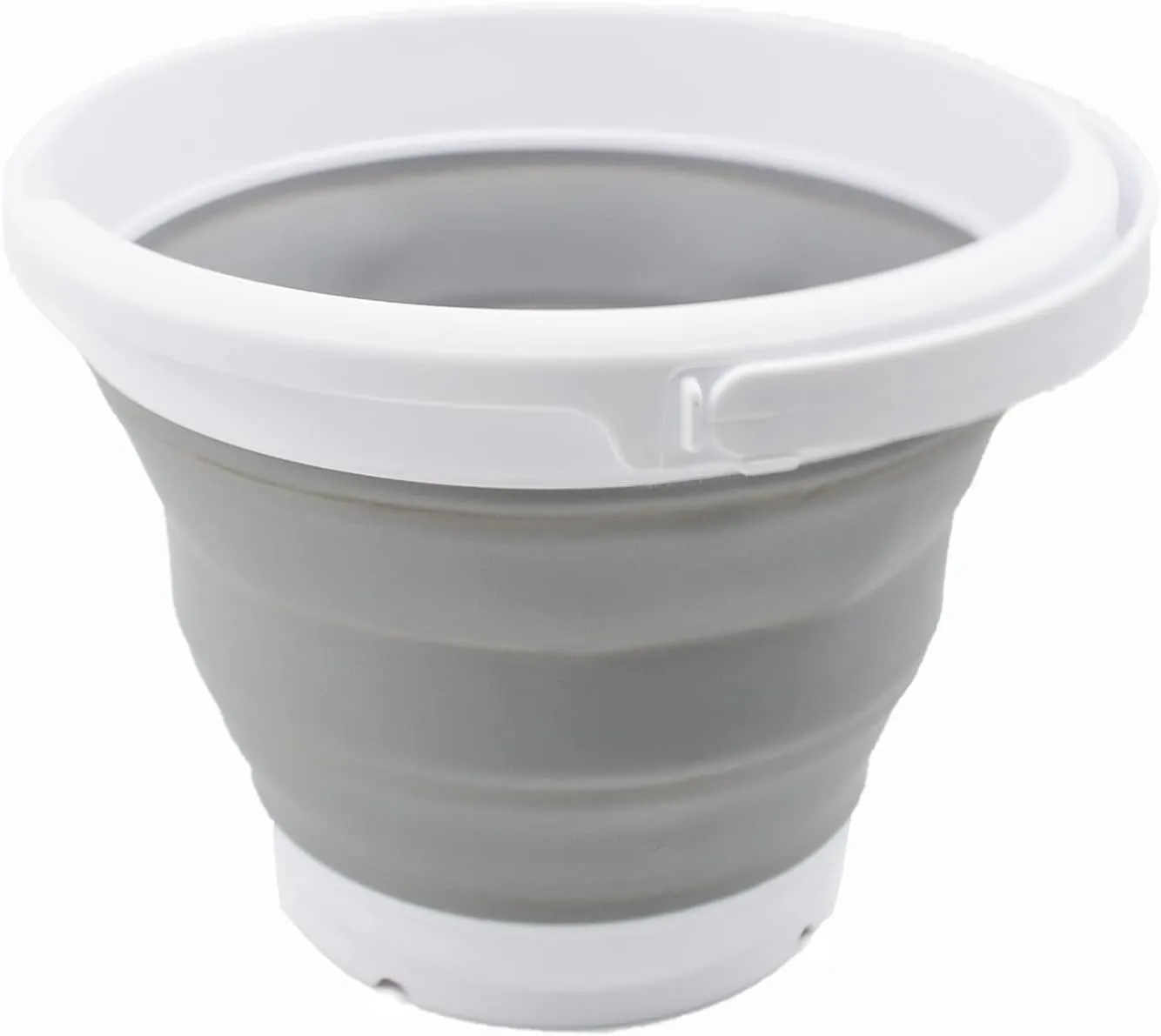 SAMMART 5.5L (1.4 Gallon) Collapsible Plastic Bucket with Lid - Foldable Round Tub with Lid - Portable Fishing Water Pail - Space Saving Outdoor Waterpot. (White/Grey, 1)