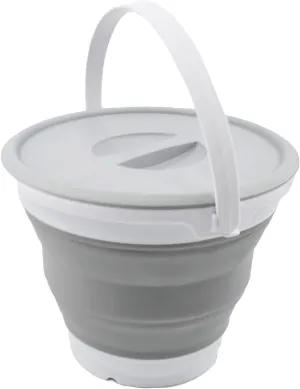 SAMMART 5.5L (1.4 Gallon) Collapsible Plastic Bucket with Lid - Foldable Round Tub with Lid - Portable Fishing Water Pail - Space Saving Outdoor Waterpot. (White/Grey, 1)