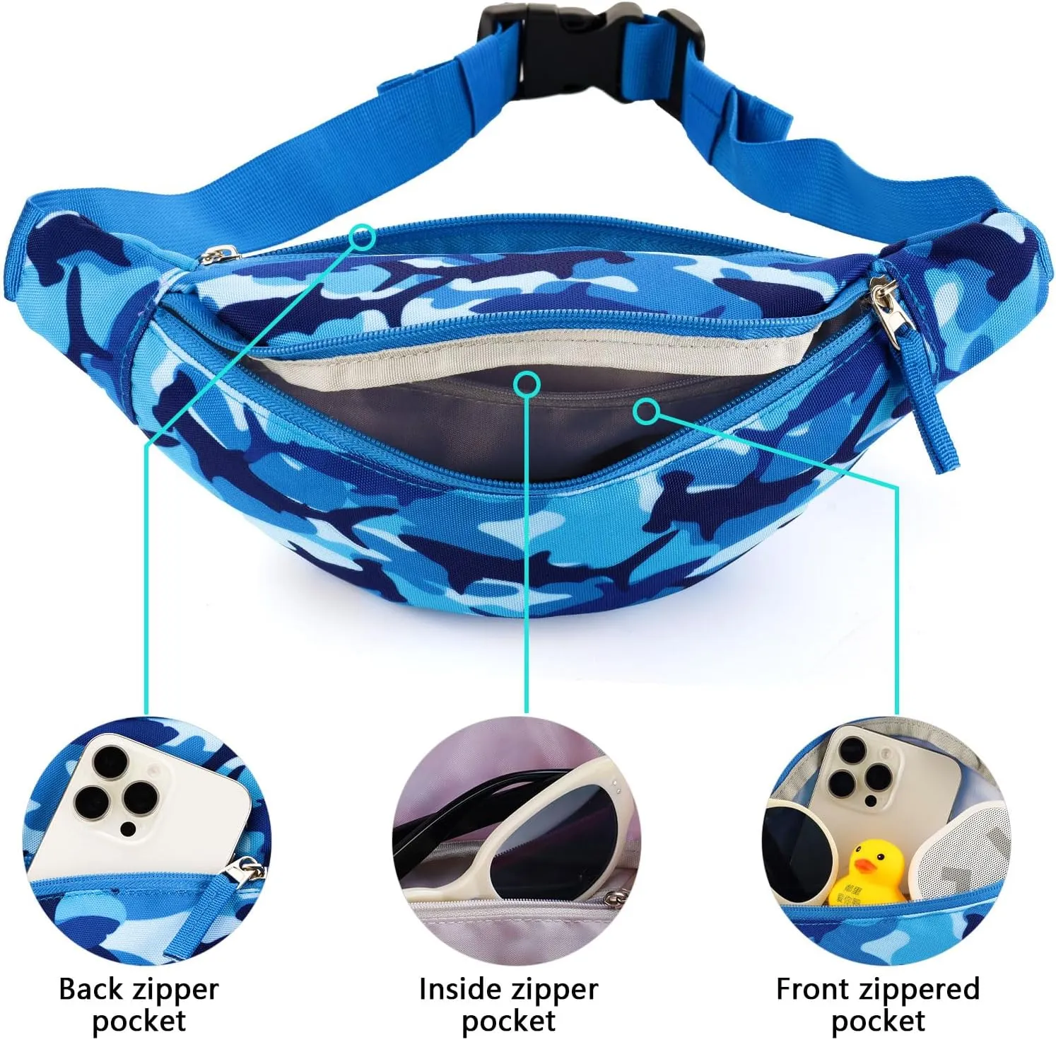 Shark Kids Fanny Pack for Boys, Travel Small Waist Bag Crossbody Belt Bag for Little Boys Toddler Cute Fanny Bag, Blue