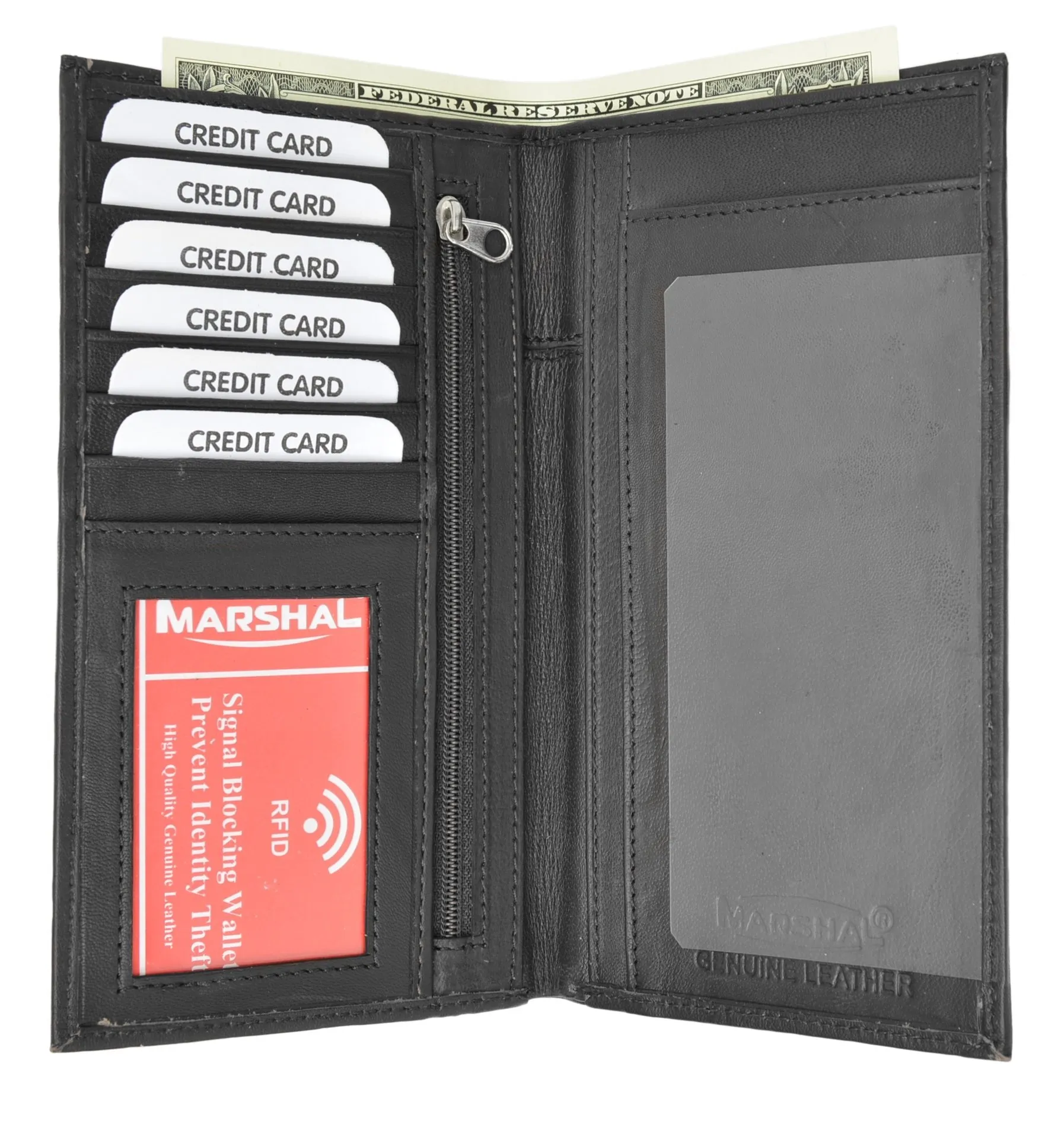 Slim Leather ID/Credit Card Holder Long Wallet with RFID Blocking
