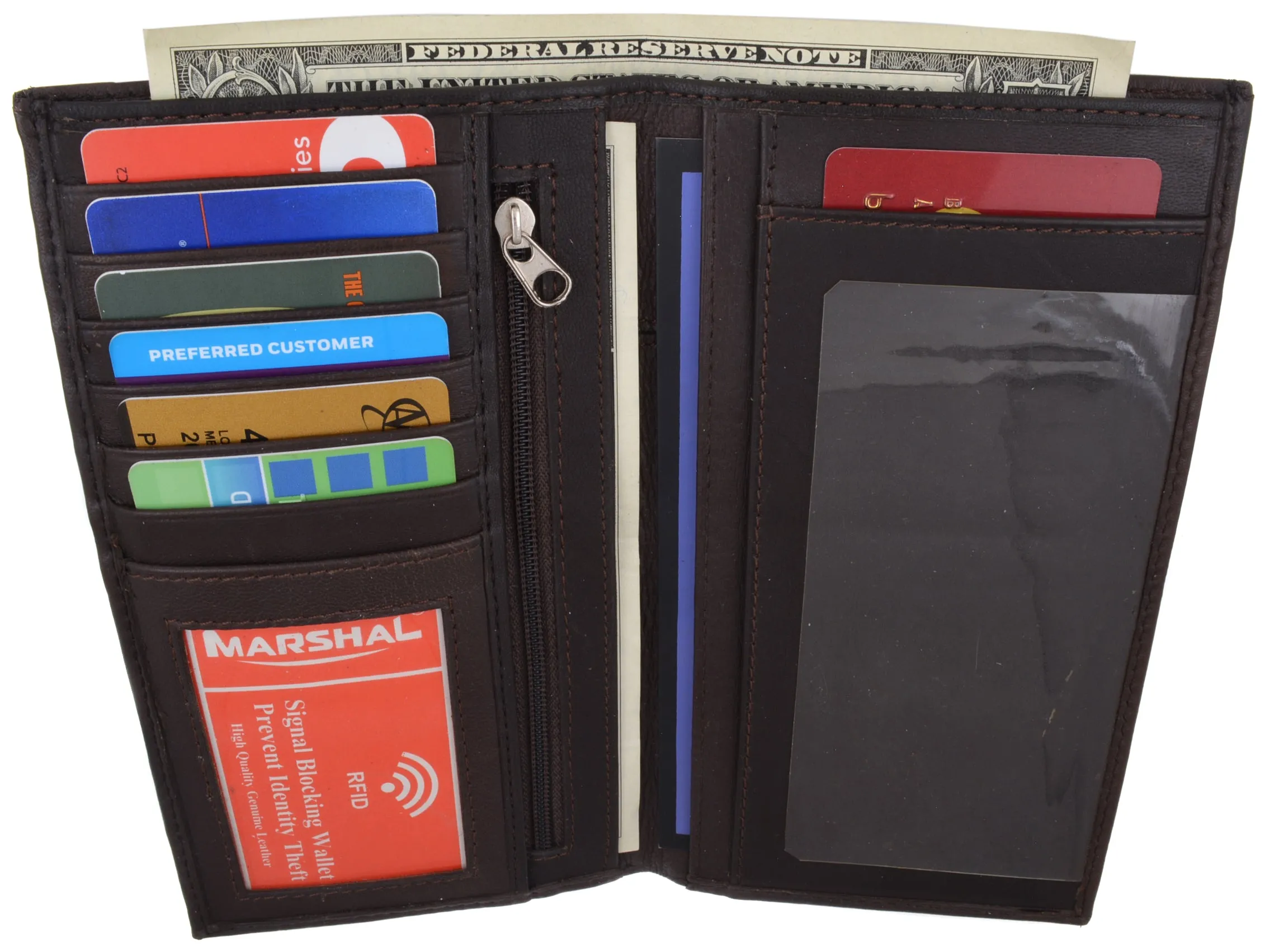 Slim Leather ID/Credit Card Holder Long Wallet with RFID Blocking