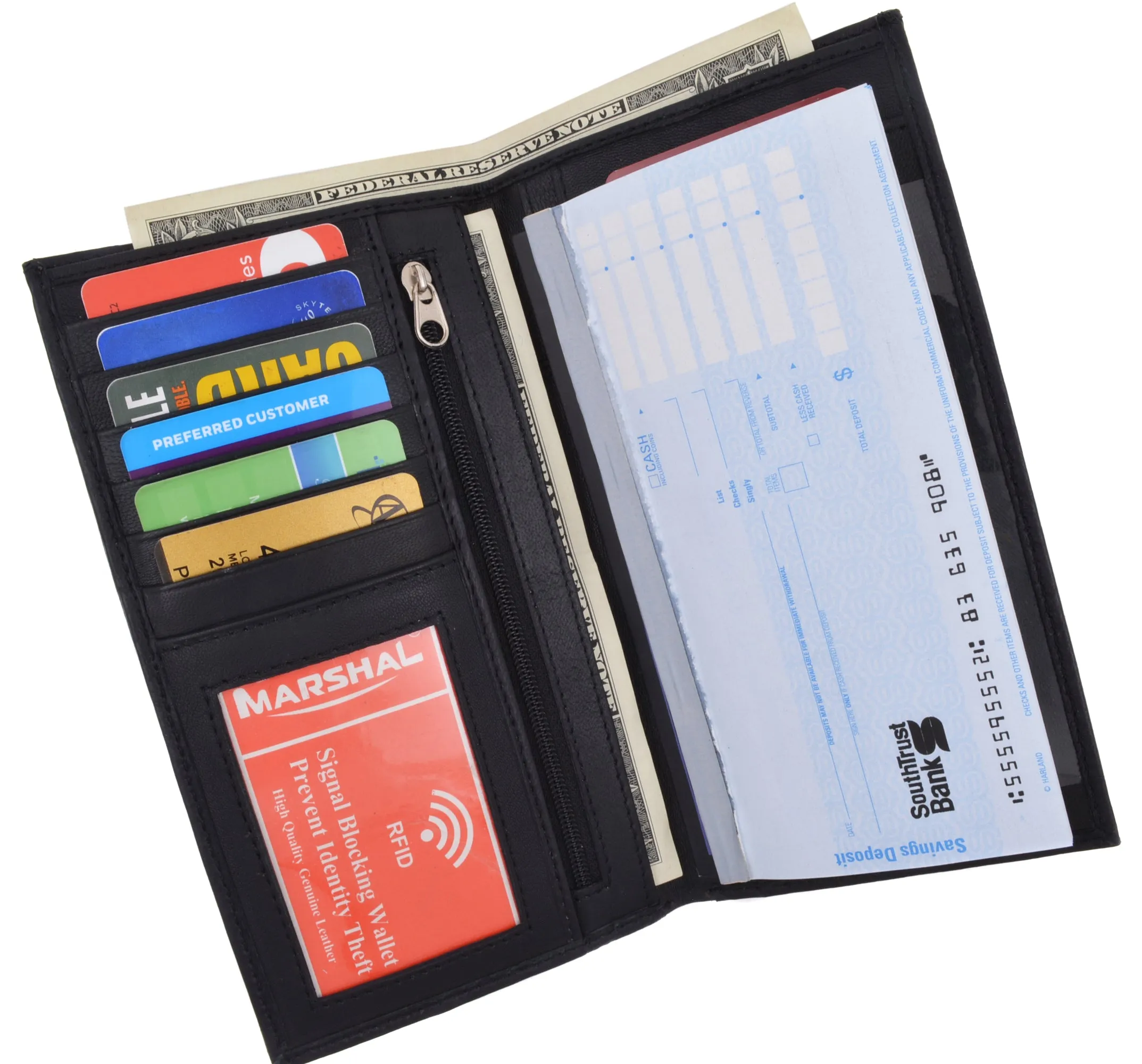 Slim Leather ID/Credit Card Holder Long Wallet with RFID Blocking
