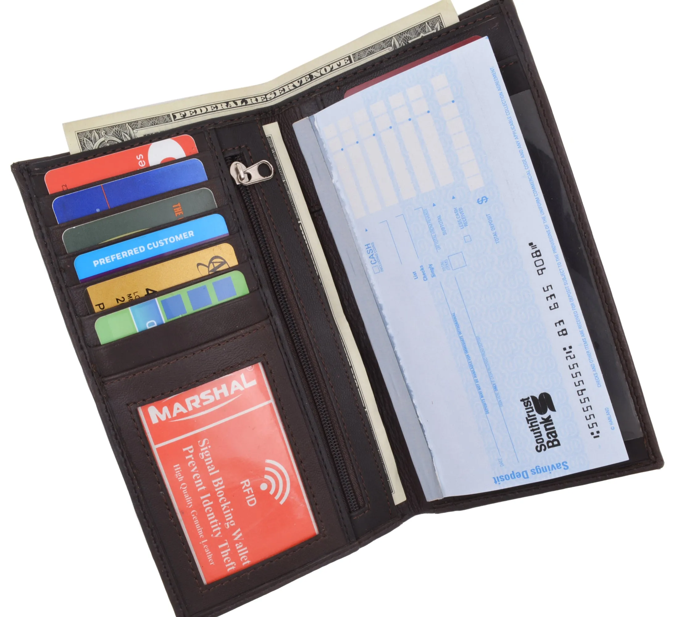 Slim Leather ID/Credit Card Holder Long Wallet with RFID Blocking