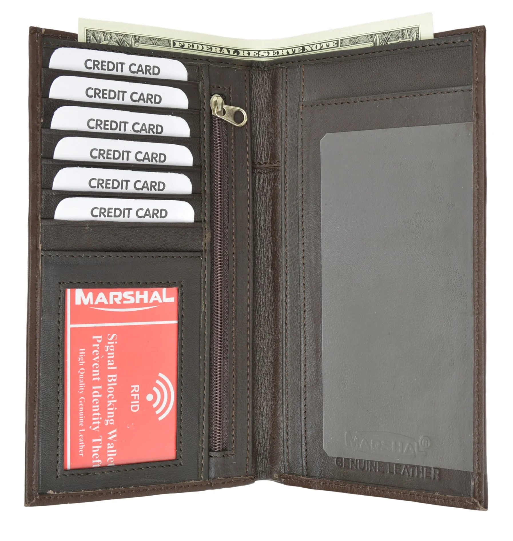 Slim Leather ID/Credit Card Holder Long Wallet with RFID Blocking
