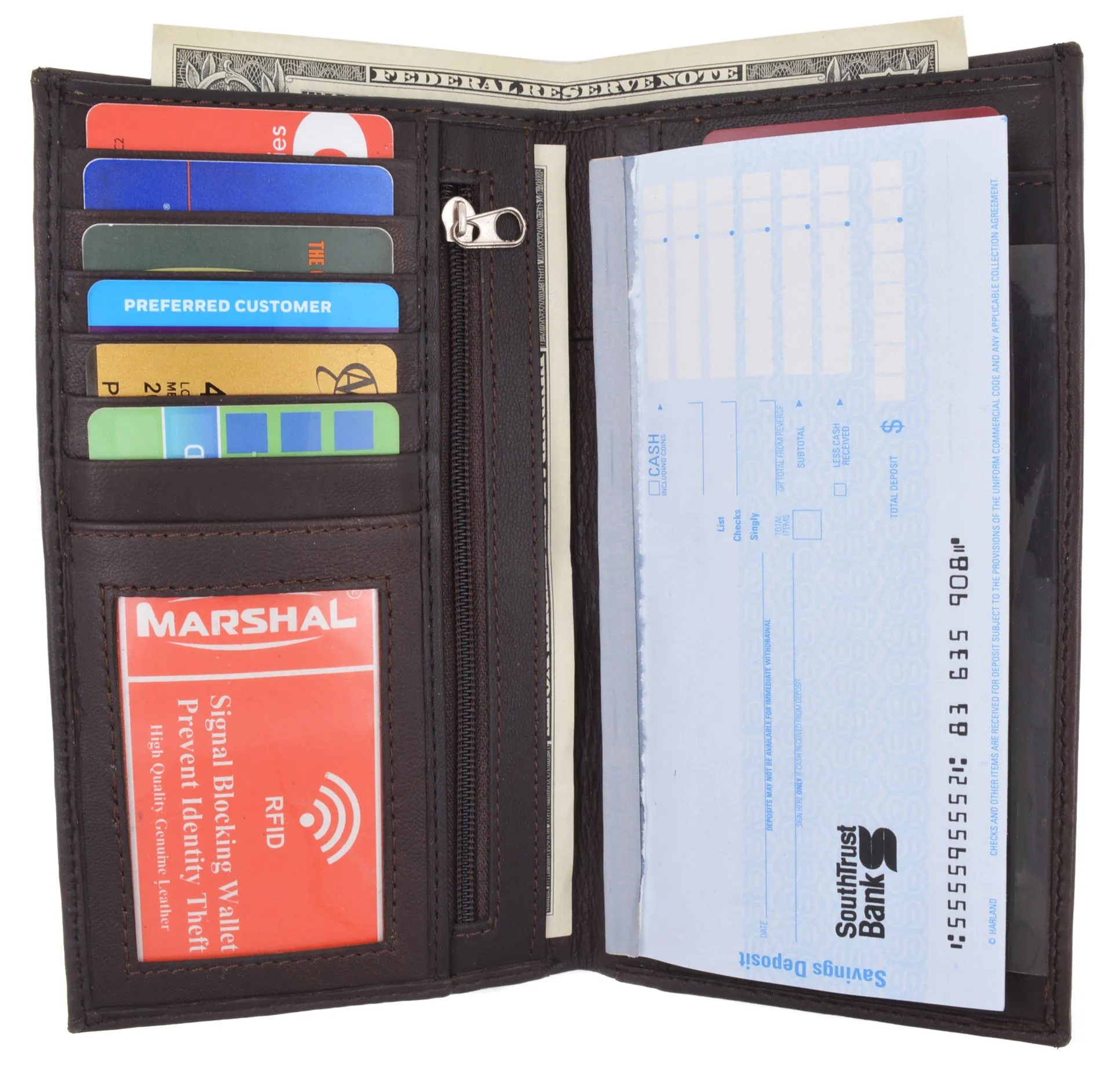 Slim Leather ID/Credit Card Holder Long Wallet with RFID Blocking