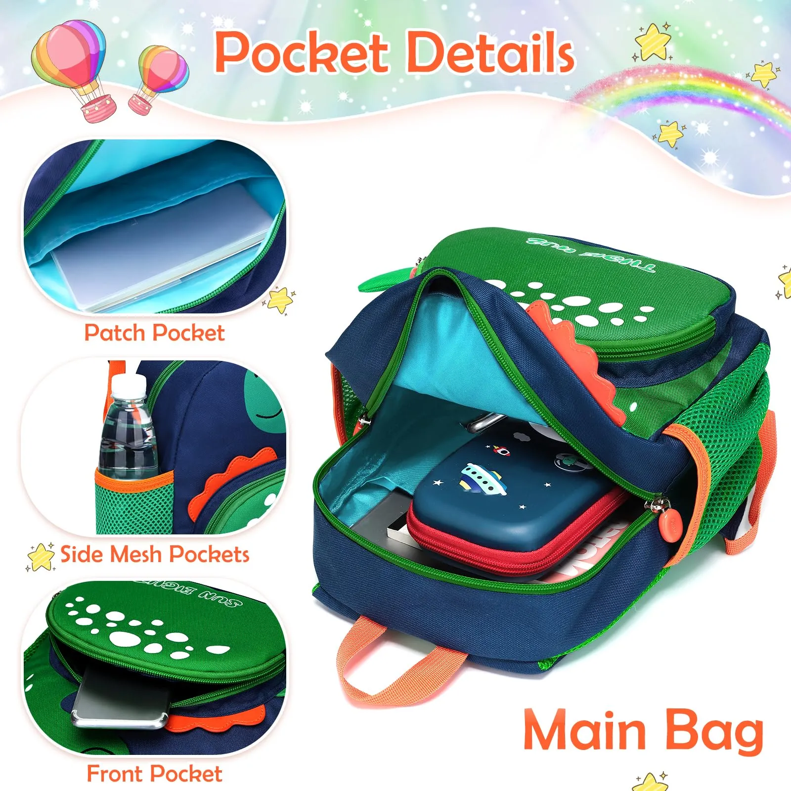 Small backpack kids with chest strap, waterproof preschool toddler