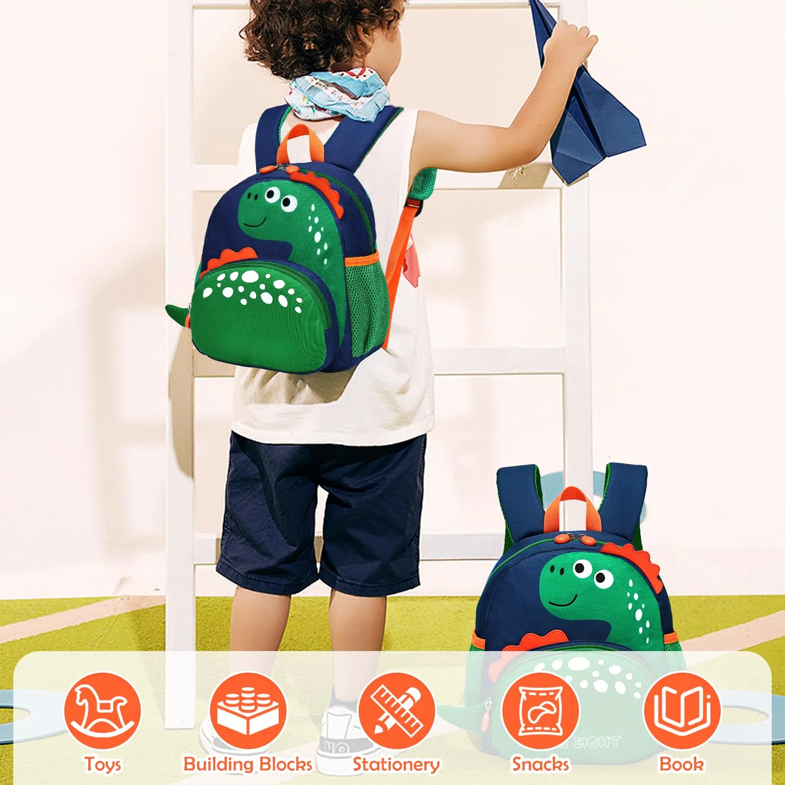Small backpack kids with chest strap, waterproof preschool toddler
