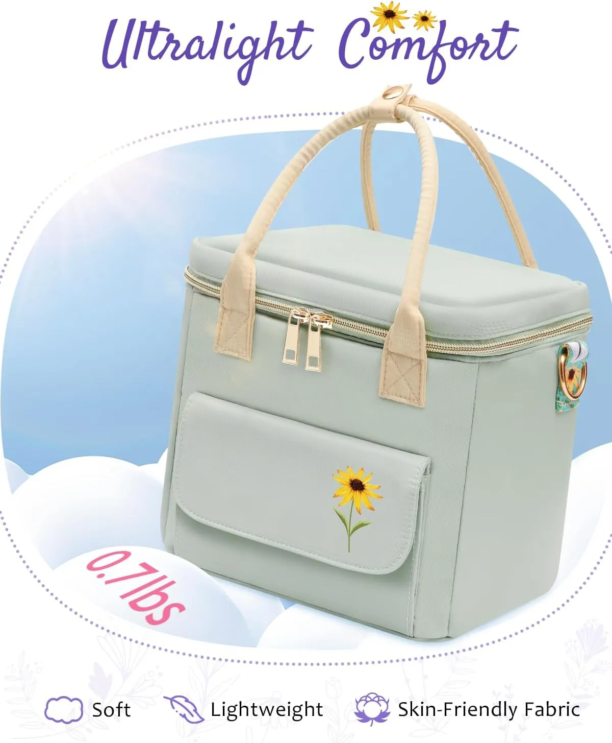 Small Insulated Lunch Bag Box Women - Leakproof Water-Repellent Lightweight Cooler with Removable Strap for Work Picnic - Teacher Mothers Day Christmas Birthday Gifts