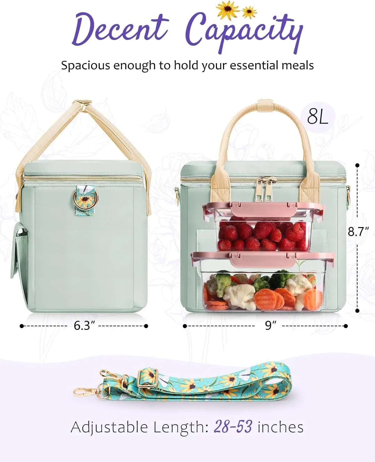 Small Insulated Lunch Bag Box Women - Leakproof Water-Repellent Lightweight Cooler with Removable Strap for Work Picnic - Teacher Mothers Day Christmas Birthday Gifts
