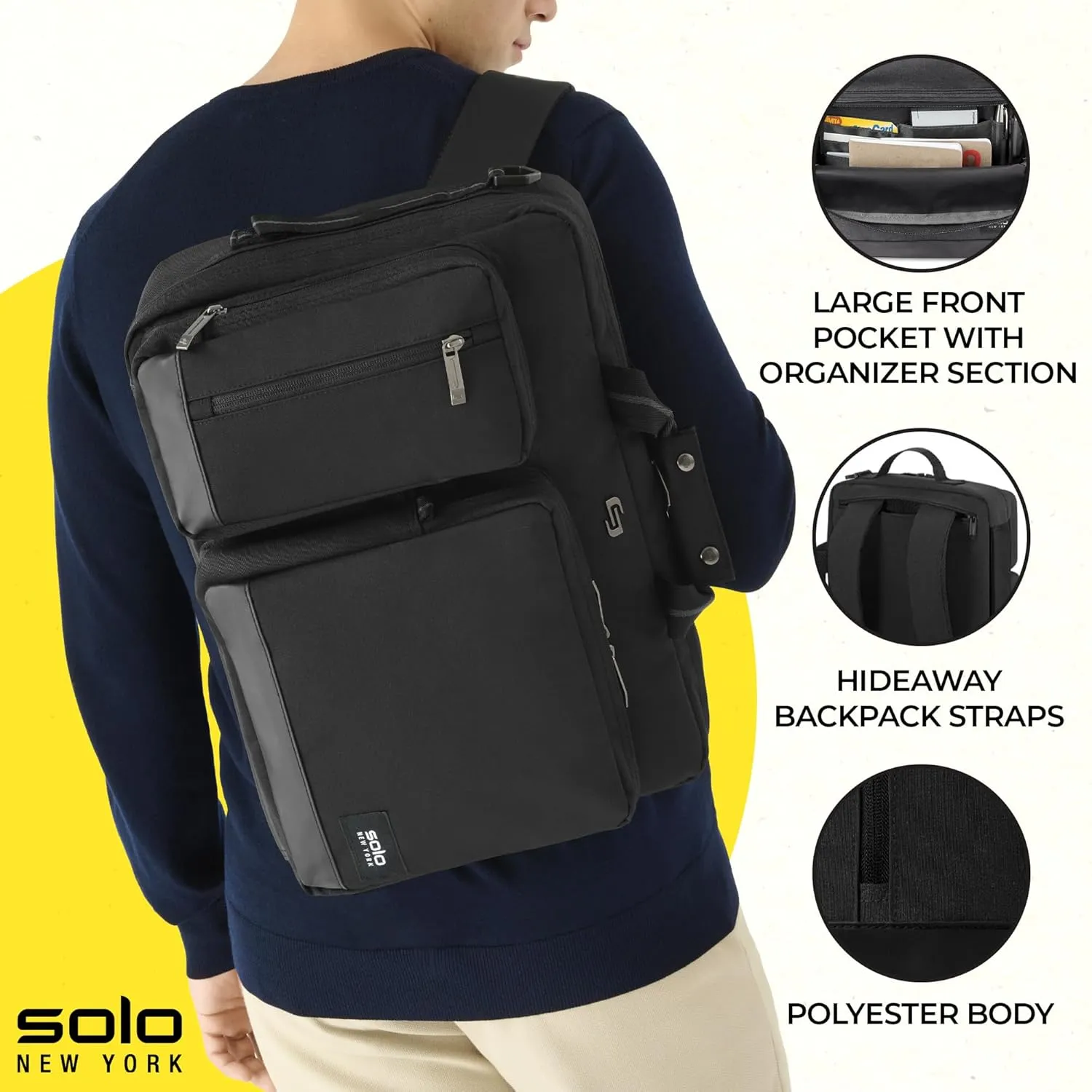 Solo New York Hybrid Briefcase Backpack - Laptop Carrying Bag, Fits 15.6" Computer, Brief for Travel & Work - Duane